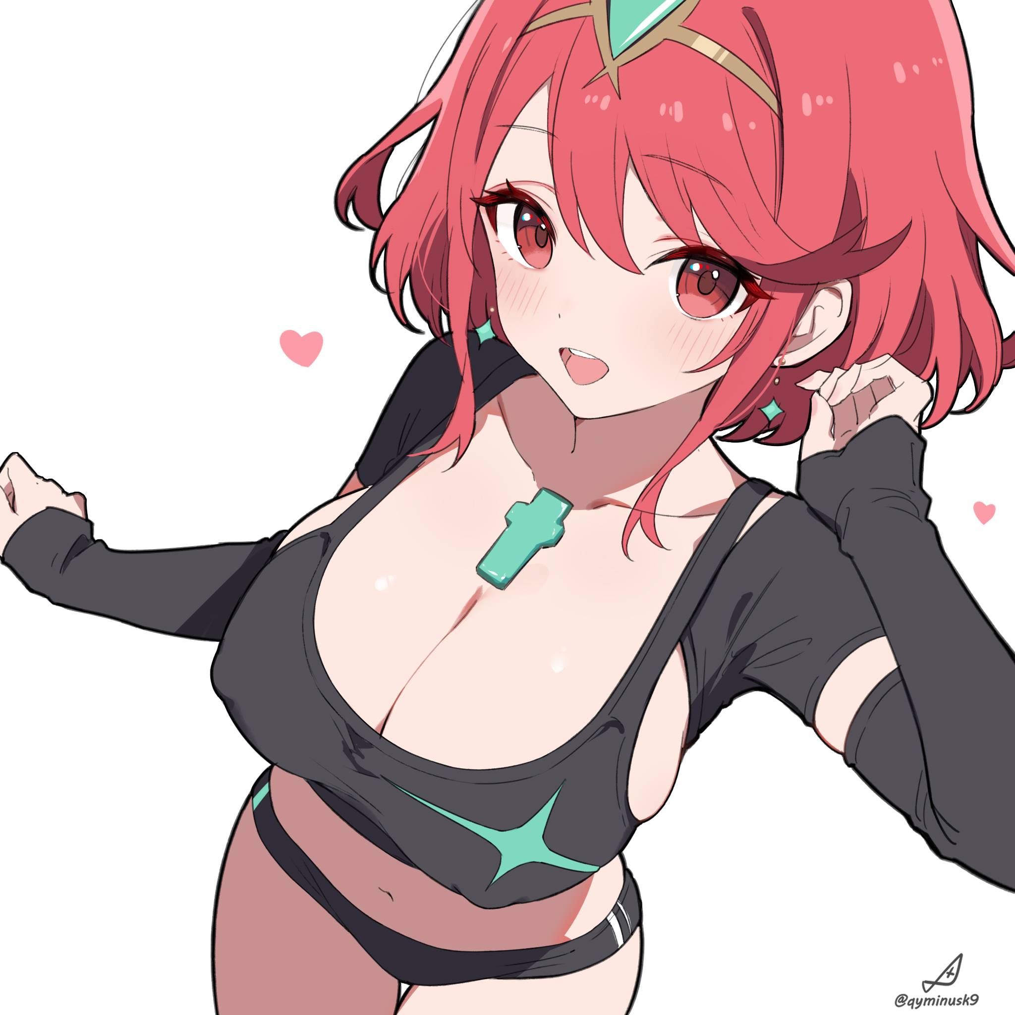 ///, 1:1, 1:1 aspect ratio, 1girls, 2d, 2d (artwork), 2d artwork, above view, accessory, adult, adult female, arm up, background, bare belly, bare chest, bare legs, bare navel, bare skin, bare thighs, belly, belly button, big boobs, big breasts, black bottomwear, black panties, black sleeves, black underwear, blank background, blush face, blush lines, blushing, blushing at viewer, blushing female, blushing lines, bottomwear, bra, breasts, busty, busty female, busty girl, cleavage, collarbone, color, colored, digital, digital art, digital drawing, digital drawing (artwork), digital media, digital media (artwork), drawing, earrings, exposed belly, exposed chest, exposed legs, exposed navel, exposed skin, exposed thighs, eyebrows, eyebrows visible through hair, eyes, female, female focus, female only, fingers, flushed, flushed cheeks, flushed face, from above, from above view, from front, front view, groin, hair accessory, hair between eyes, hair ornament, hair ornaments, hand up, happy, high angle, high angle view, high-angle shot, high-angle view, large boobs, large breasts, leg out of frame, legs closed, legs out of frame, legs together, looking at viewer, looking up, looking up at viewer, mature, mature female, mature woman, monotone background, navel, nipple bulge, one color background, open mouth, open mouth smile, panties, parted lips, plain background, pyra, pyra (xenoblade), qyminusk9, red eyebrows, red eyes, red hair, red-eyed female, red-haired female, redhead, redhead female, short hair, shoulders, sleeves, smile, smiley face, smiling, smiling at viewer, solid color background, solo, standing, thigh gap, thighs, thighs together, three quarter view, three-quarter view, tongue, top view, underwear, upper body, upper teeth, white background, wide hips, woman, xenoblade (series), xenoblade chronicles 3