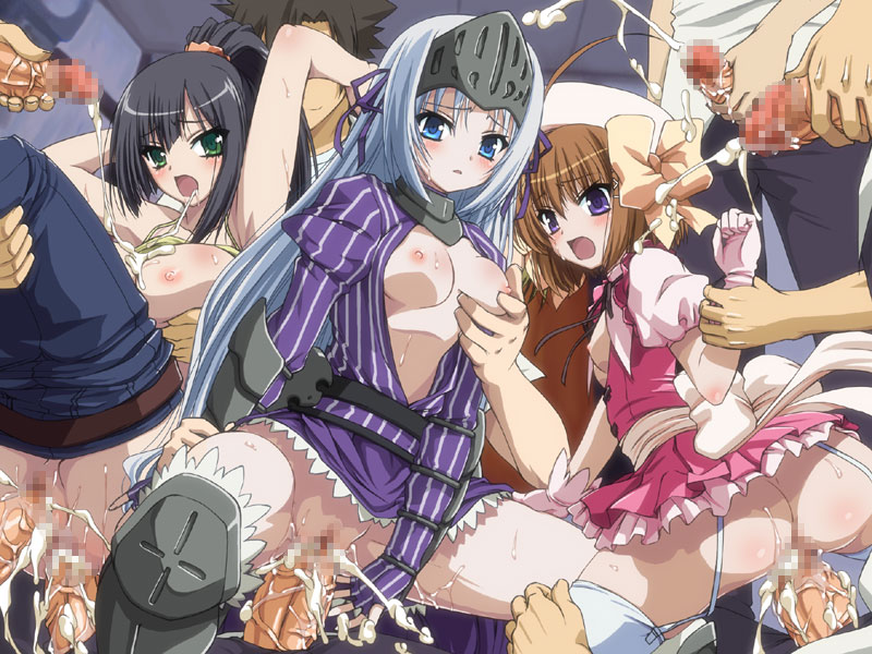 anal ass black_hair blue_eyes bow breast_grab breasts brown_hair censored cum cum_inside double_penetration eucliwood_hellscythe gangbang gauntlets green_eyes group_sex hair_ribbon haruna_(kore_wa_zombie_desu_ka?) kore_wa_zombie_desu_ka? large_breasts lolita_channel long_hair multiple_girls multiple_penises nipples open_clothes penetration penis purple_eyes rape ribbon seraphim_(kore_wa_zombie_desu_ka?) silver_hair visor_(armor) visor_armor