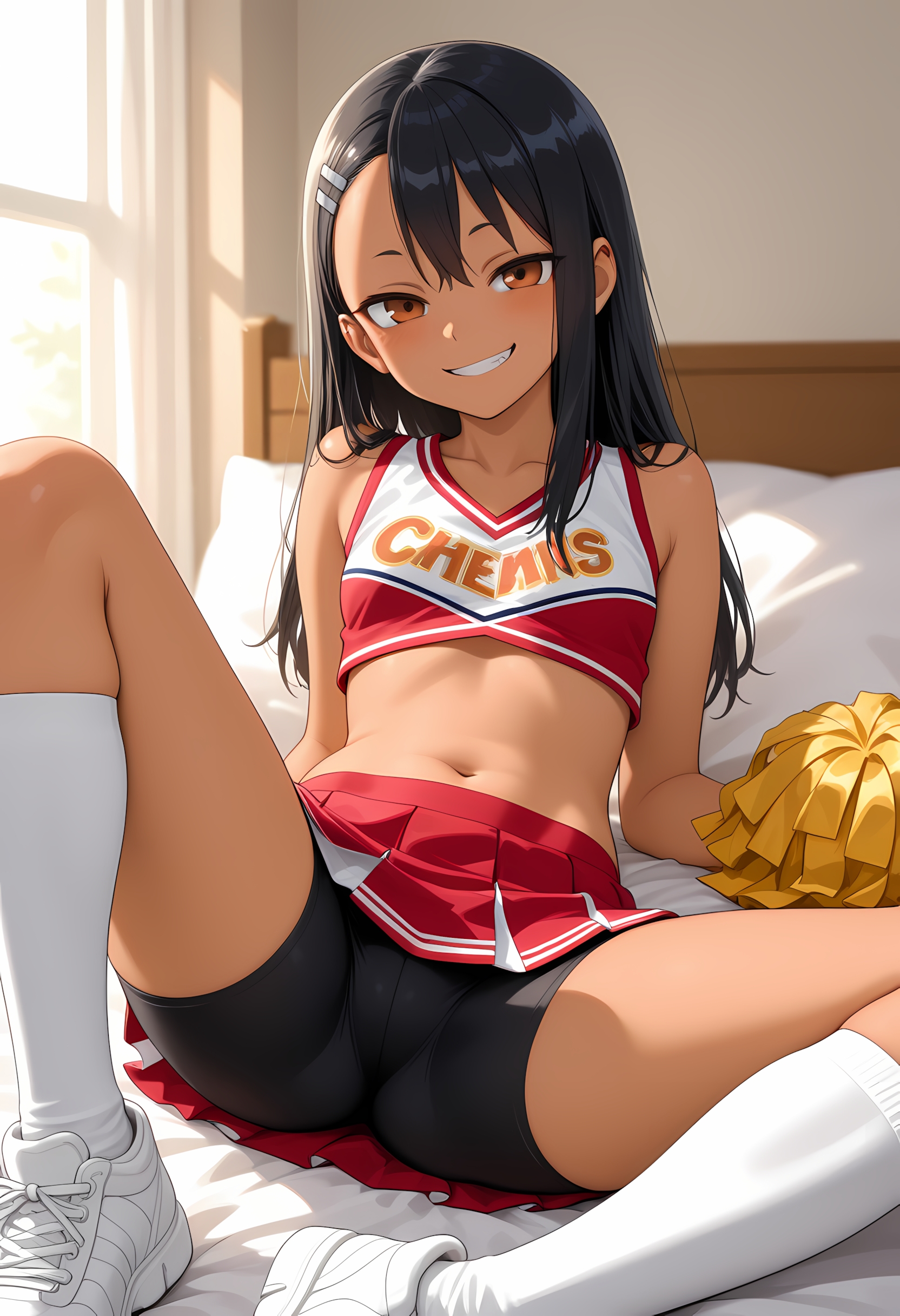 ai generated, black hair, cheerleader, cheerleader uniform, hayase nagatoro, please don't bully me, nagatoro, synova