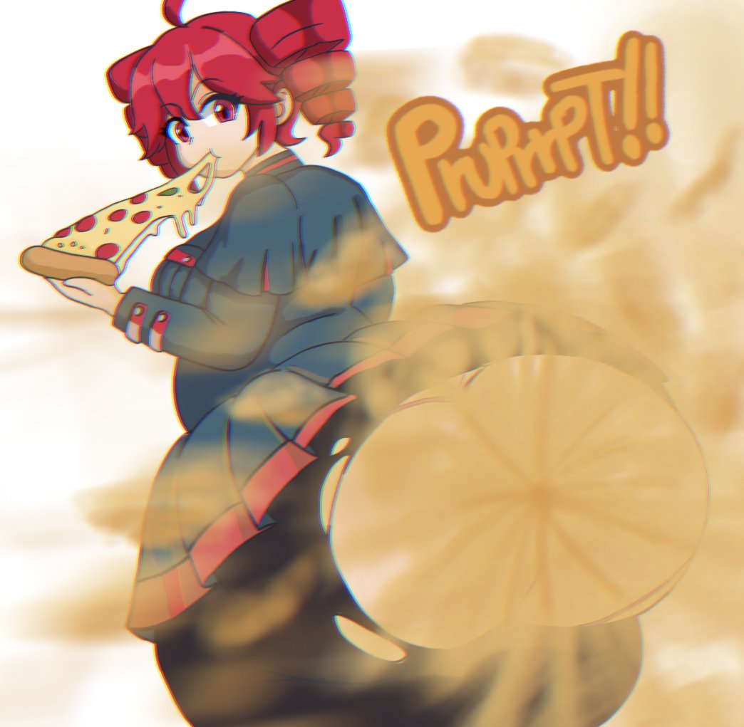 bbw, chubby, eating, fart, fart cloud, fart fetish, fat, kasane teto, pizza, utau, vocaloid, zaemonbrap
