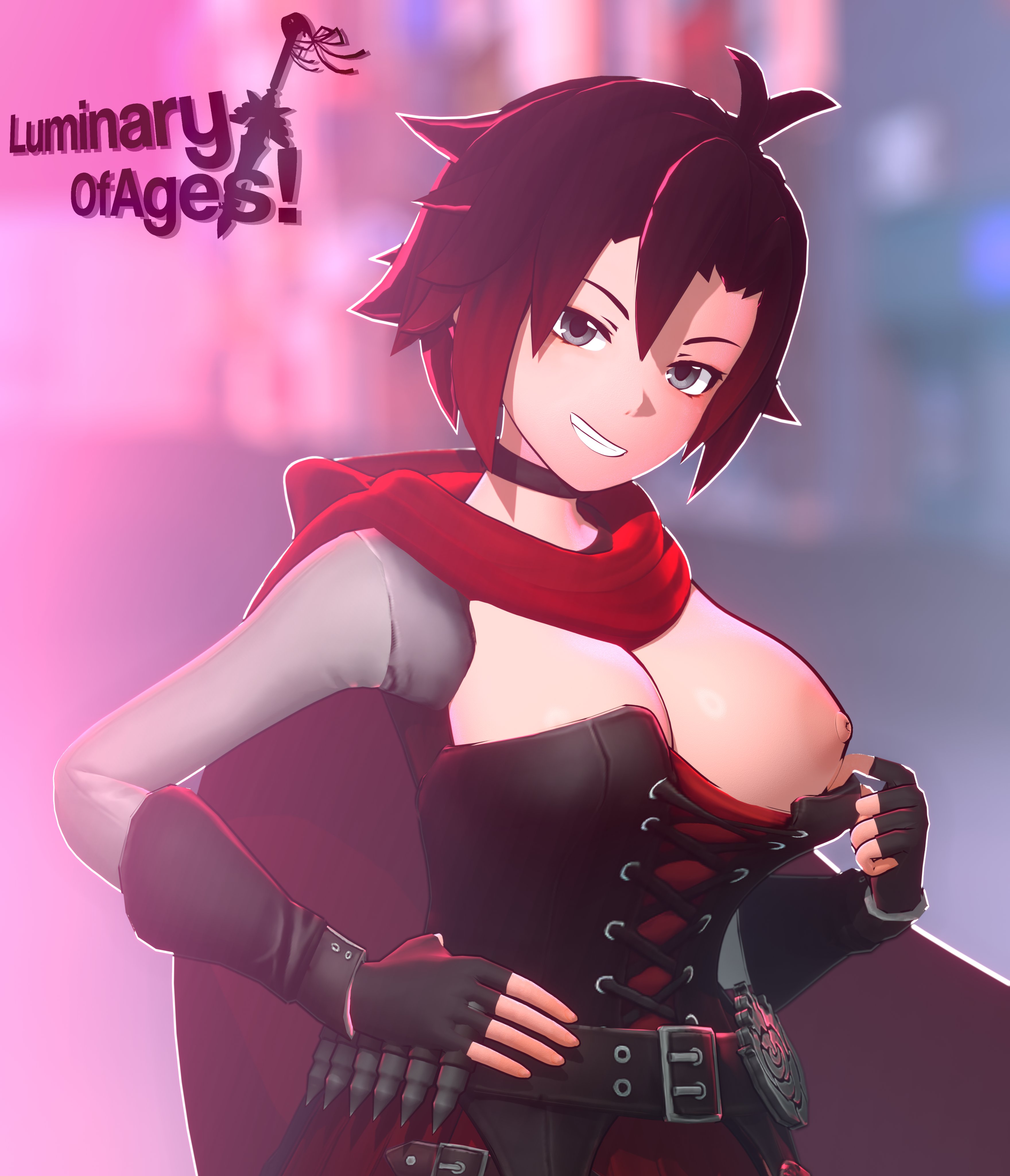 1girls, areolae, big breasts, breasts, female, female only, light skin, light-skinned female, luminaryofages, nipples, ruby rose, rwby, solo