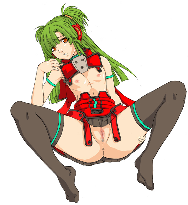 1girls anus ass beatmania beatmania_iidx bemani breasts breath censored feet flat_chest green_hair hishimiya_tsugaru miniskirt pubic_hair pussy ribs solo spread_legs upskirt vagina