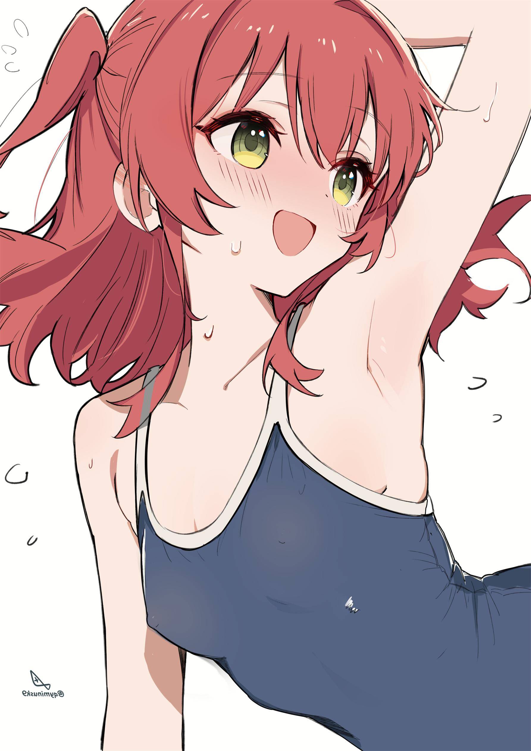 ///, 1girls, 2d, 2d (artwork), 2d artwork, anime, anime character, arm behind head, armpit, armpit crease, armpit focus, armpit peek, armpits, asian, asian female, asian girl, background, bare armpits, bare arms, bare chest, bare shoulders, bare skin, below view, bikini, blank background, blue bikini, blue one-piece swimsuit, blue swimsuit, blue swimwear, blush face, blush lines, blushing, blushing female, blushing lines, bocchi the rock!, breasts, cloverworks, collarbone, color, colored, digital, digital art, digital drawing, digital drawing (artwork), digital media, digital media (artwork), down angle, drawing, exposed armpits, exposed arms, exposed chest, exposed shoulders, exposed skin, eyebrows visible through hair, eyes, fanart, female, female focus, female only, female protagonist, flat breasts, flat chest, flat chested, flushed, flushed cheeks, flushed face, from below, from below view, green eyes, green-eyed female, hair between eyes, hairless armpits, hand behind head, head tilt, high school student, inframammary fold, japanese, japanese female, japanese girl, kita ikuyo, lean figure, long hair, low angle, low angle view, low-angle shot, low-angle view, lower body out of frame, main character, manga character, monotone background, narrow waist, nipple bulge, one color background, one side up, one-piece swimsuit, open mouth, open mouth smile, parted lips, petite, petite body, petite breasts, petite female, petite girl, petite tits, plain background, portrait, presenting armpit, protagonist, qyminusk9, red hair, red-haired female, redhead, redhead female, school girl, school swimsuit, shaved armpits, shoulders, sidelocks, slender body, slender waist, slim female, slim waist, small boobs, small breasts, small tits, smile, smiley face, smiling, smooth chest, solid color background, solo, sukumizu, swimsuit, swimwear, teen girl, teenage girl, teenager, three quarter view, three-quarter view, tilted head, tiny breasts, tiny tits, tongue, top view, under view, upper body, white background, young female, young woman