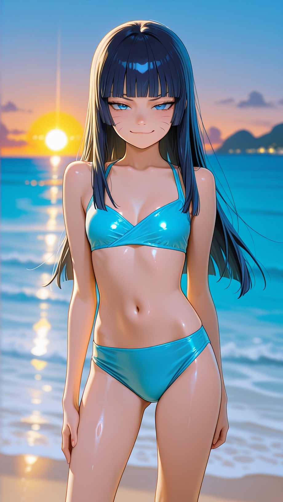 1girls, 2d, ai generated, areolae, armpit, bare arms, bare legs, bare shoulders, belly, bikini, bikini bottom, bikini top, black hair, blunt bangs, boruto, boruto: naruto next generations, chest, curvy, curvy figure, cute, cute face, dark hair, detailed, eyelashes, eyeshadow, female, female only, fit, fit female, focus, hair, high quality, himawari, hime cut, legs, light skin, light-skinned female, lips, lipstick, long hair, makeup, mascara, naruto, naruto (series), outdoors, outside, pale skin, pale-skinned female, perky breasts, posing, purple hair, seductive, seductive look, skinny, skinny female, small breasts, straight hair, swimsuit, swimwear, tagme, teen, teen girl, teenage, teenage female, teenage girl, thighs, thin waist, uzumaki himawari