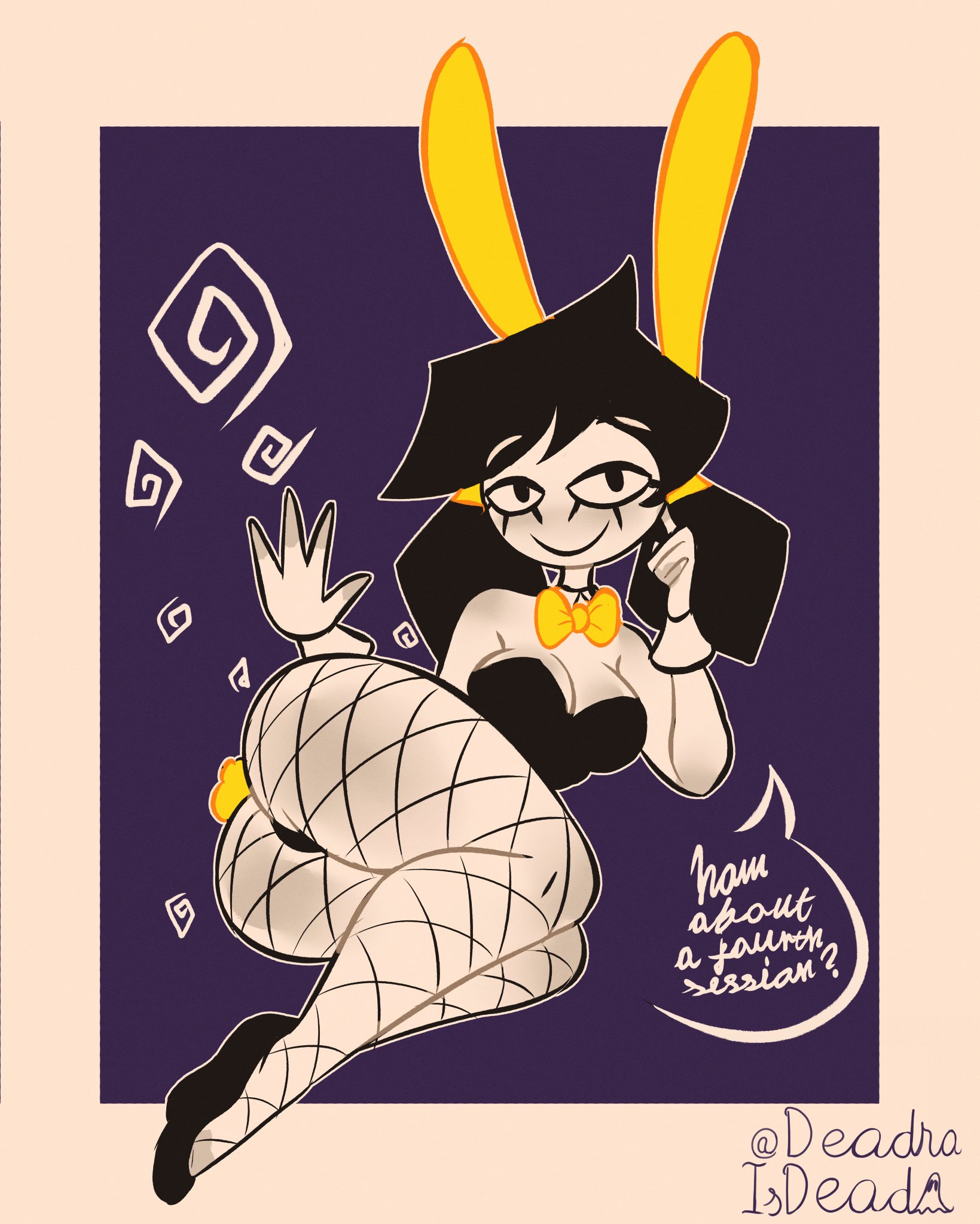 1girls, black hair, bunny ears, bunny tail, bunnysuit, butt, deadraisdead, fishnets, inviting to sex, mesmalie, mesmer (mesmalie), no sex, pale-skinned female, playboy bunny, posing, softcore, white skin