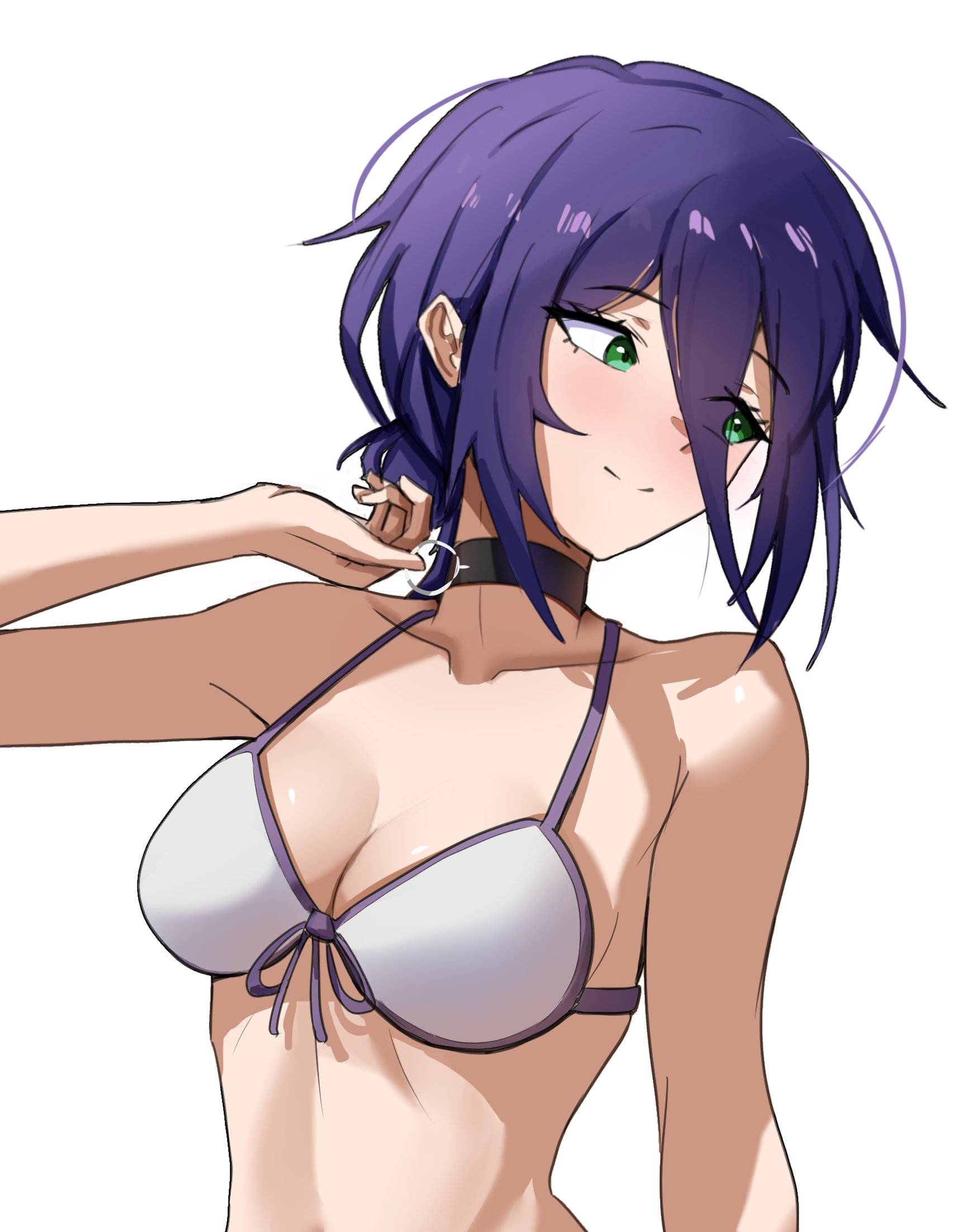 1girls, 2d, 2d (artwork), 2d artwork, alternate body type, alternate breast size, alternate breast size (larger), alternate version, alternate version at source, alternate version available, alternative breast size, alternative version, alternative version available, anime, anime character, armpit, armpit crease, armpit peek, armpits, background, bare armpits, bare arms, bare belly, bare chest, bare hands, bare midriff, bare shoulders, bare skin, belly, bikini, bikini only, bikini top, black choker, black neckwear, blank background, breasts, busty, busty female, busty girl, busty teen, busty teenager, chainsaw man, choker, cleavage, closed mouth smile, collarbone, color, colored, digital, digital art, digital drawing, digital drawing (artwork), digital media, digital media (artwork), drawing, elbows, european, european female, european girl, exposed armpits, exposed arms, exposed belly, exposed chest, exposed midriff, exposed shoulders, exposed skin, eye-level view, eyes, fanart, female, female focus, female only, fingers, fit female, from front, front view, front-tie bikini, front-tie bikini top, glistening boobs, glistening breasts, glistening hair, glistening shoulders, glistening skin, glossy breasts, glossy hair, green eyes, green-eyed female, grenade pin, hair between eyes, hairless armpits, halterneck, head tilt, inaccurate proportions, incorrect body type, large breasts, lean figure, light smile, linea alba, long hair, lower body out of frame, manga character, mappa, midriff, monotone background, more at source, narrow waist, neckwear, one color background, plain background, portrait, posing, posing for the viewer, posing naked, posing nude, purple hair, purple-haired female, reze (chainsaw man), russian, russian female, russian girl, shaved armpits, shiny breasts, shiny hair, shiny shoulders, shiny skin, shonen jump, shoulders, shueisha, sidelocks, slender body, slender waist, slight smile, slim female, slim waist, smile, smiley face, smiling, solid color background, solo, standing, stomach, string bikini, swimsuit, swimwear, teen girl, teenage female, teenage girl, teenage tits, teenager, tilted head, toned, toned belly, toned body, toned female, top view, upper body, weekly shonen jump, white background, white bikini, white bikini top, white swimsuit, white swimwear, young female, young woman