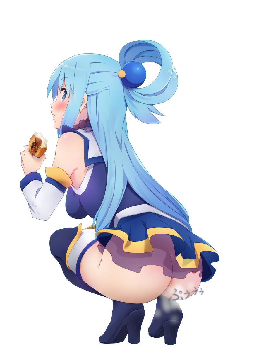 1girls accidental_fart aqua_(konosuba) ass big_butt blue_boots blue_eyes blue_hair blue_jacket blue_skirt boots breasts butt_crack buttocks detached_sleeves dirty dirty_ass eating eye_contact fart farting female female female_focus female_only flatulance food food_on_face from_behind full_body gassy gassy_ass hair_ornament high_heel_boots highres huge_ass jacket kono_subarashii_sekai_ni_shukufuku_wo! large_ass layered_skirt long_hair long_sleeves looking_at_viewer looking_back miniskirt no_panties pleated_skirt profile sailor_collar sexy_ass simple_background skirt sleeveless sleeveless_jacket smelly smelly_ass sniffable_ass solo solo_female squatting stinky stinky_ass thigh_boots thighhighs toraya_(doujintraya) very_long_hair white_background white_sailor_collar white_sleeves white_thighhighs yakisoba