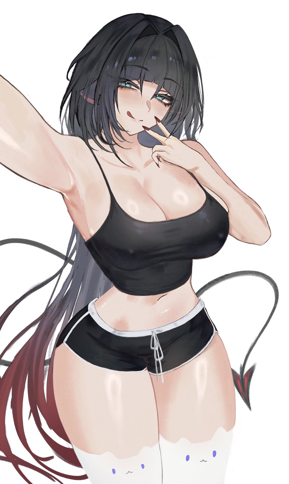 1girls armpits ass big_ass big_breasts big_thighs blush breasts crop_top cyan_eyes dabi_(s7nsles) female gigantic_ass gigantic_thighs huge_ass huge_breasts huge_thighs jane_doe_(zenless_zone_zero) legwear licking_lips long_hair looking_at_viewer multicolored_hair phone phone_screen rat rat_ears rat_girl rat_tail red_hair selfie shorts tagme thick_thighs thighs zenless_zone_zero