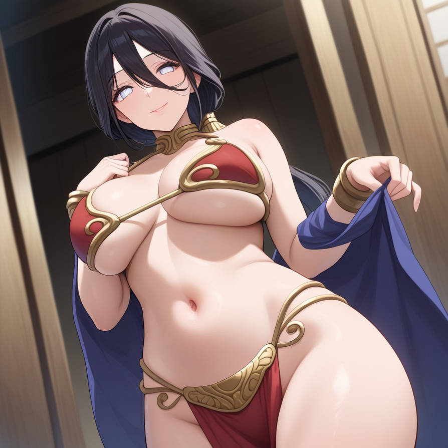 2d ai ai_art ai_generated anime anime_girl anime_style animegirl bangs bare_legs bare_midriff bare_shoulders bare_thighs barefoot belly_button bikini bikini_top black_hair blush boruto:_naruto_next_generations bra bracelet collar gold_(metal) gold_bracelets gold_collar gold_jewelry golden_bracelets golden_collar hanabi_hyuuga hyuuga_hanabi inner_sideboob light-skinned_female light_skin loincloth long_hair long_ponytail metal_collar midriff naruto naruto_(series) naruto_shippuden navel pink_eyes ponytail red_bikini red_bikini_top red_bra red_loincloth sideboob slave slave_bikini slave_collar slave_leia slave_leia_(cosplay) slave_outfit slavegirl thick_thighs underboob