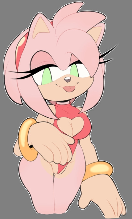 amy_rose boob_window bracelet cosmicpussycat leotard sonic_(series) sonic_the_hedgehog_(series) tongue_out