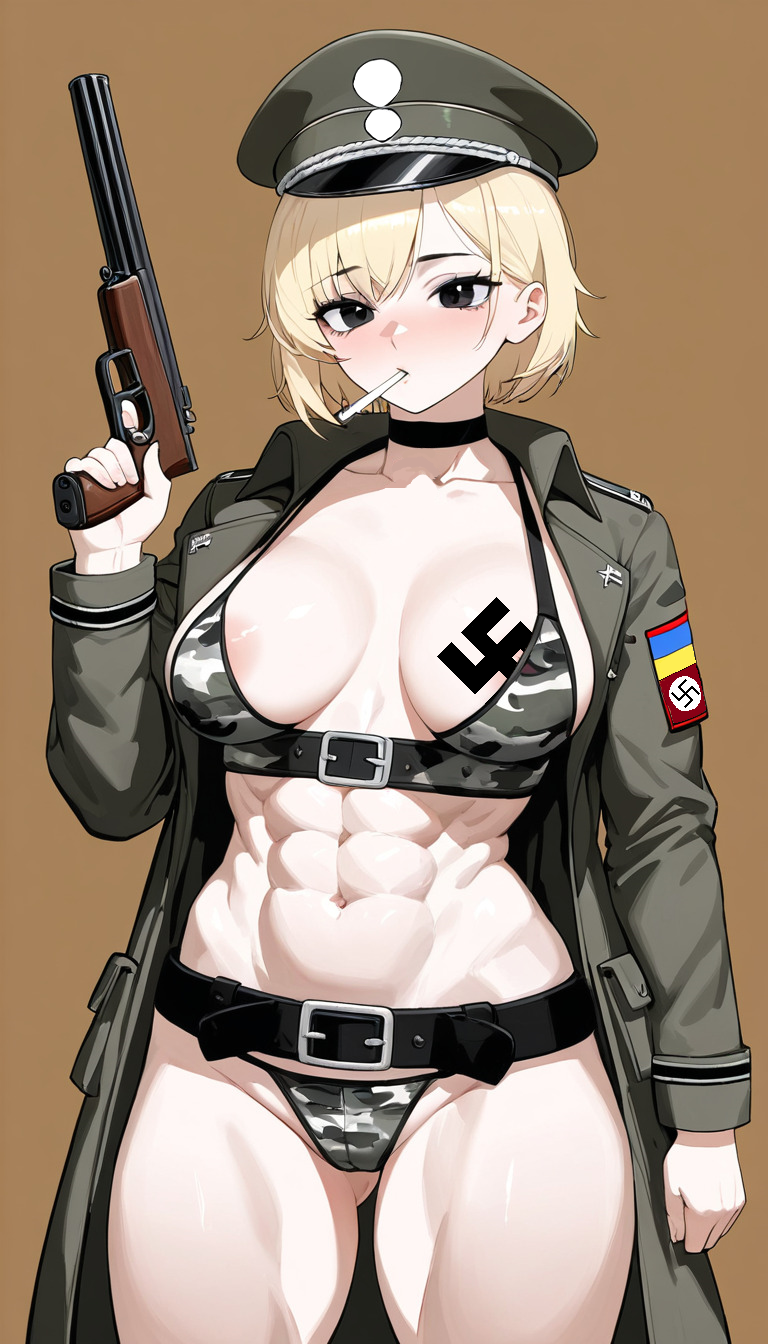 1girls ai_generated azov_chan big_breasts black_eyes blonde_hair military_uniform muscular muscular_female short_hair ukraine