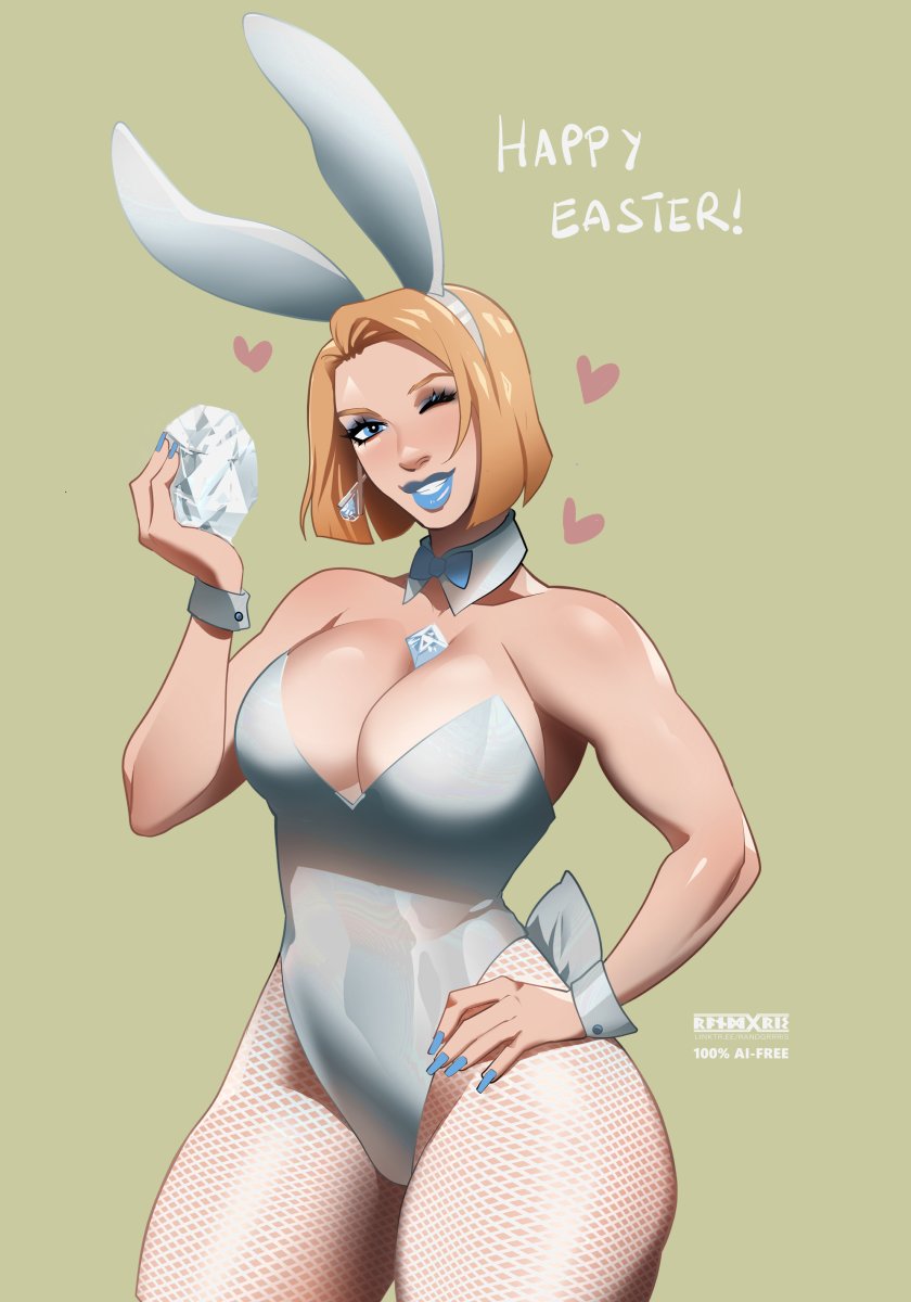 2d, blonde female, blonde hair, blue eyes, blue lipstick, blue nails, bob cut, breasts, bunny ears, bunnysuit, emma frost, emma frost (marvel rivals), female, large breasts, leotard, marvel, marvel comics, marvel rivals, randgris, strstyler, white queen, wide hips, x-men