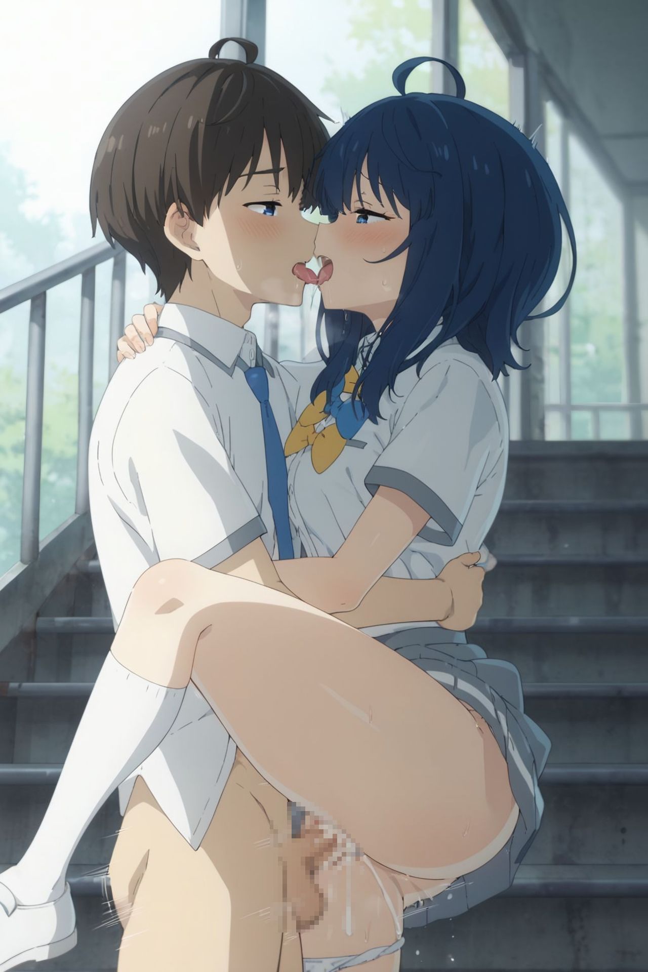 ai_generated big_ass big_breasts blue_eyes blue_hair blush breasts censored censored_penis censored_pussy kissing_while_penetrated long_hair lovehuwu make_heroine_ga_oo_sugiru! mosaic_censoring nukumizu_kazuhiko school_uniform schoolgirl sex_for_money socks vagina vaginal_penetration vaginal_sex yanami_anna