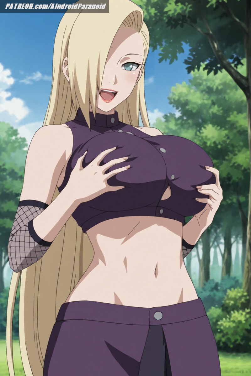 ai_generated aindroidparanoid ass big_ass big_breasts blonde_hair boruto:_naruto_next_generations breasts busty female female_only fishnet fishnets forest grabbing_breasts green_eyes hips huge_breasts ino_yamanaka large_breasts long_hair naruto naruto_(classic) naruto_(series) naruto_shippuden ninja nipples one_eye_covered outdoors smile squeezing_breast stable_diffusion straight_hair touching_breast wide_hips