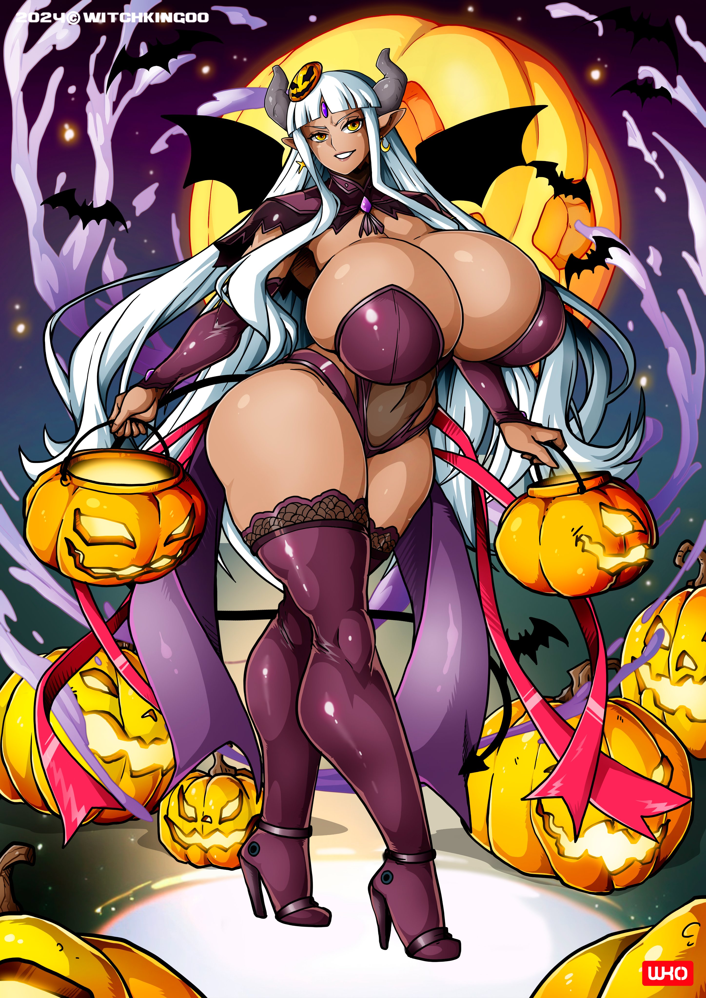 1girls, alira darkboob, breasts, female, halloween, high heels, huge breasts, tagme, thick thighs, tight clothing, witchking00