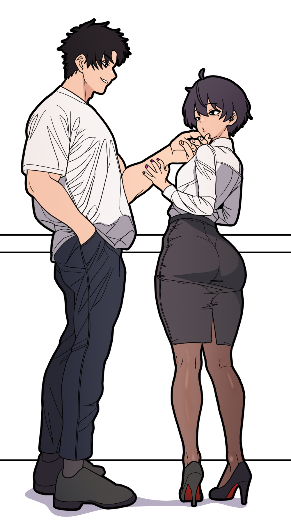 2boys big_ass bottom_heavy clothed crossdressing femboy feminine_male fully_clothed futa_on_futa girly high_heels office_lady otoko_no_ko otokonoko sissy tomgirl trap wuni