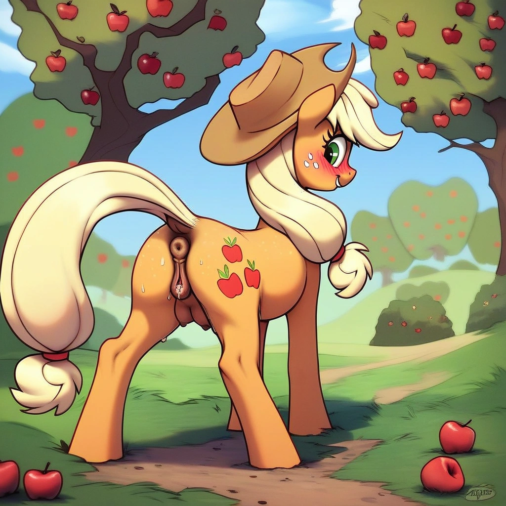 ai_generated animal_genitalia animal_pussy anus applejack_(mlp) cutie_mark earth_pony equid equine equine_genitalia equine_pussy female female_feral female_only feral feral_only friendship_is_magic fur hasbro horse my_little_pony orange_body orange_fur pony pussy quadruped