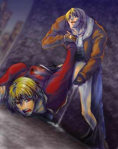 2boys blonde_hair blue_eyes fatal_fury garou garou:_mark_of_the_wolves gay human king_of_fighters male male_only multiple_males red_eyes rock_howard snk terry_bogard yaoi