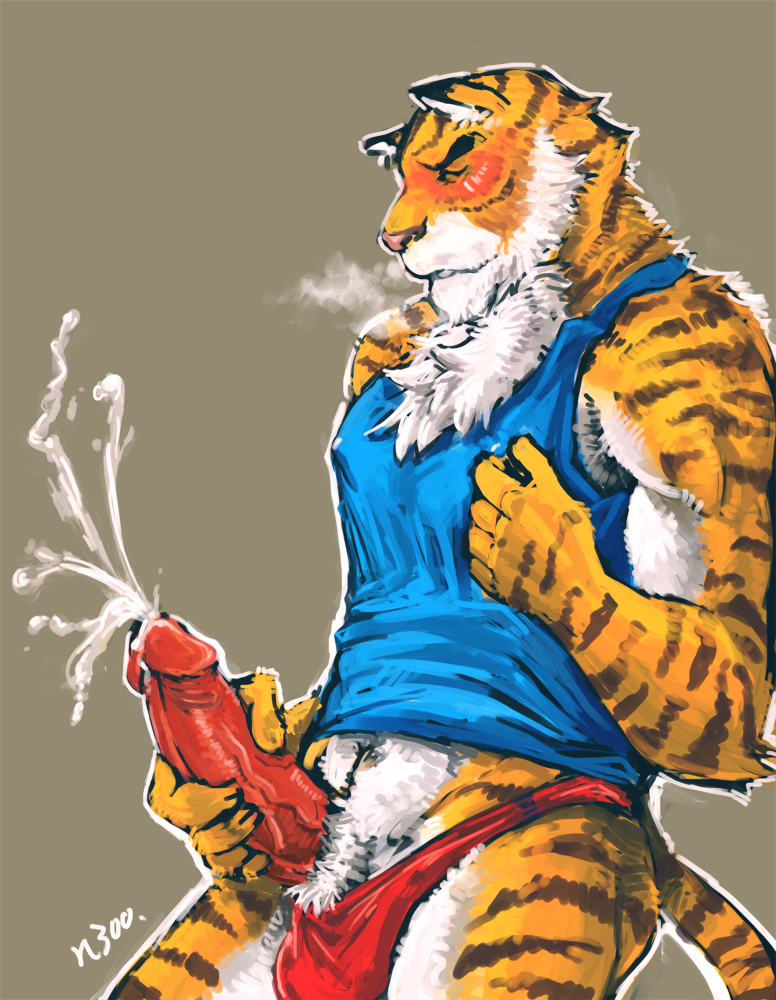 1boy anthro balls cum erection feline fur furry male male_only muscles nick300 orgasm penis solo tiger