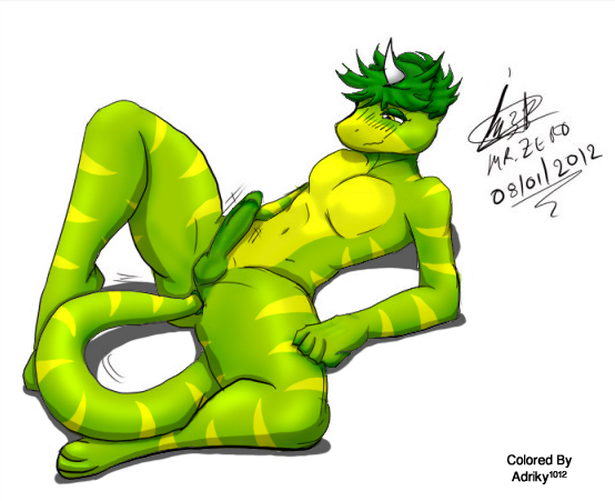 adriky1012 anal anal_sex anus bent_arm bent_legs colored erection great_nix_fox green green_hair hair horn looking_down male male_only nude on_back penetration penis shadow spread_legs spreading stripes tail_sex yellow yellow_eyes