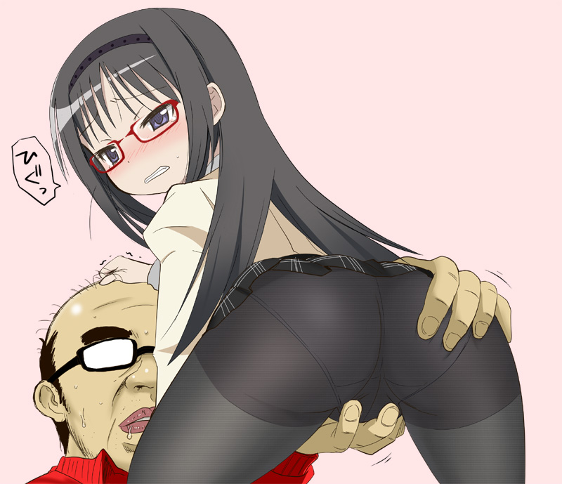 1boy 1girls age_difference akemi_homura akemi_moemura artist_request ass ass_focus ass_grab balding black_hair blush dark-skinned_male dark_skin fingering forced glasses groping hairband hand_on_ass hand_on_butt human interracial light-skinned_female light_skin long_hair looking_at_viewer looking_back mahou_shoujo_madoka_magica masturbation molestation older_male older_man_and_teenage_girl pale-skinned_female pale_skin pantyhose purple_eyes rubbing school_uniform schoolgirl straight sweat tear teenage_girl teenager ugly_man younger_female