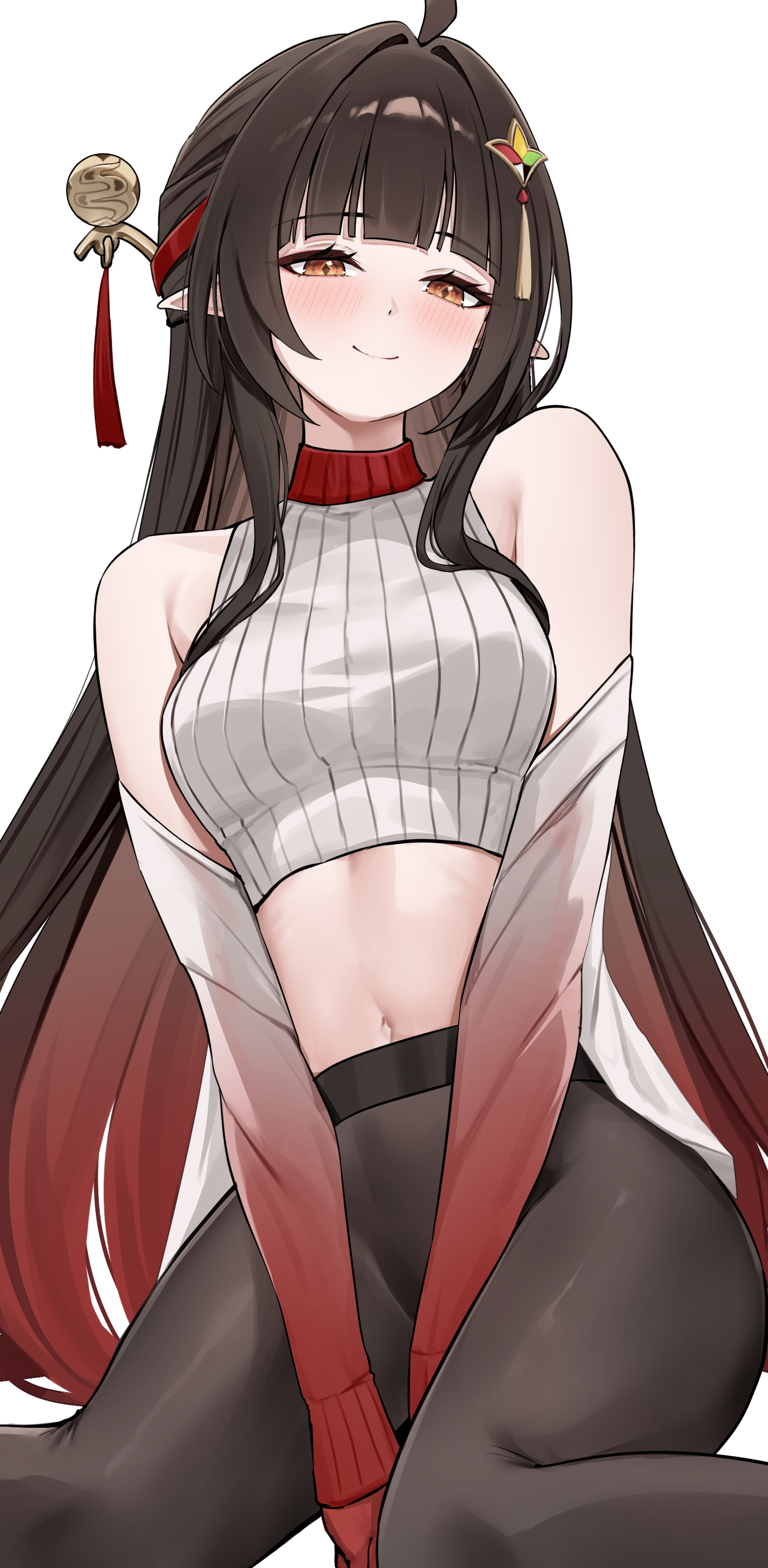 1girls, black hair, black pantyhose, brown eyes, female, honkai: star rail, hoyoverse, lingsha (honkai: star rail), long hair, lunacle, mihoyo, pantyhose