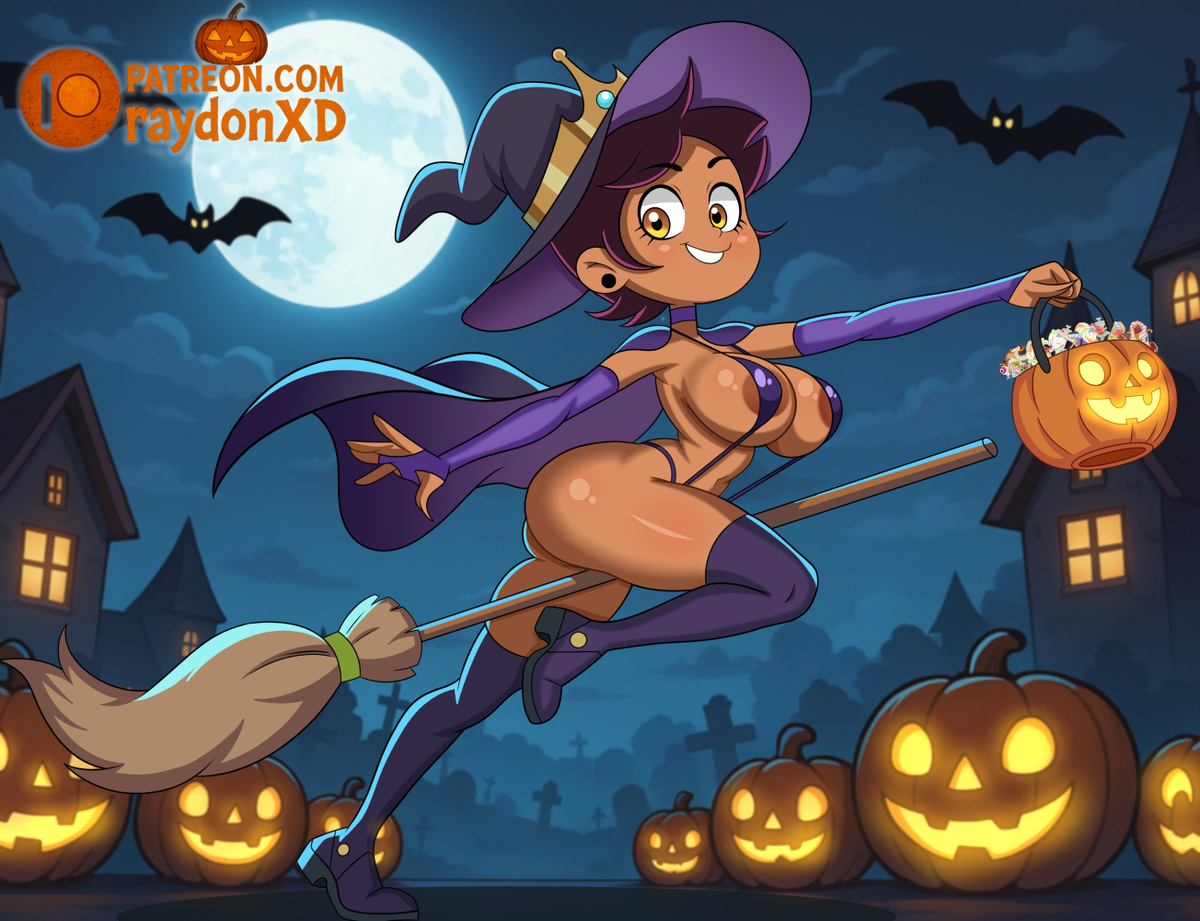 1girls, aged up, big breasts, bikini, breasts, dark skin, dark-skinned female, disney, disney channel, female, female only, halloween, hands on own breasts, holidays, latina, latina female, luz noceda, raydonxd, solo, the owl house, witch, witch hat