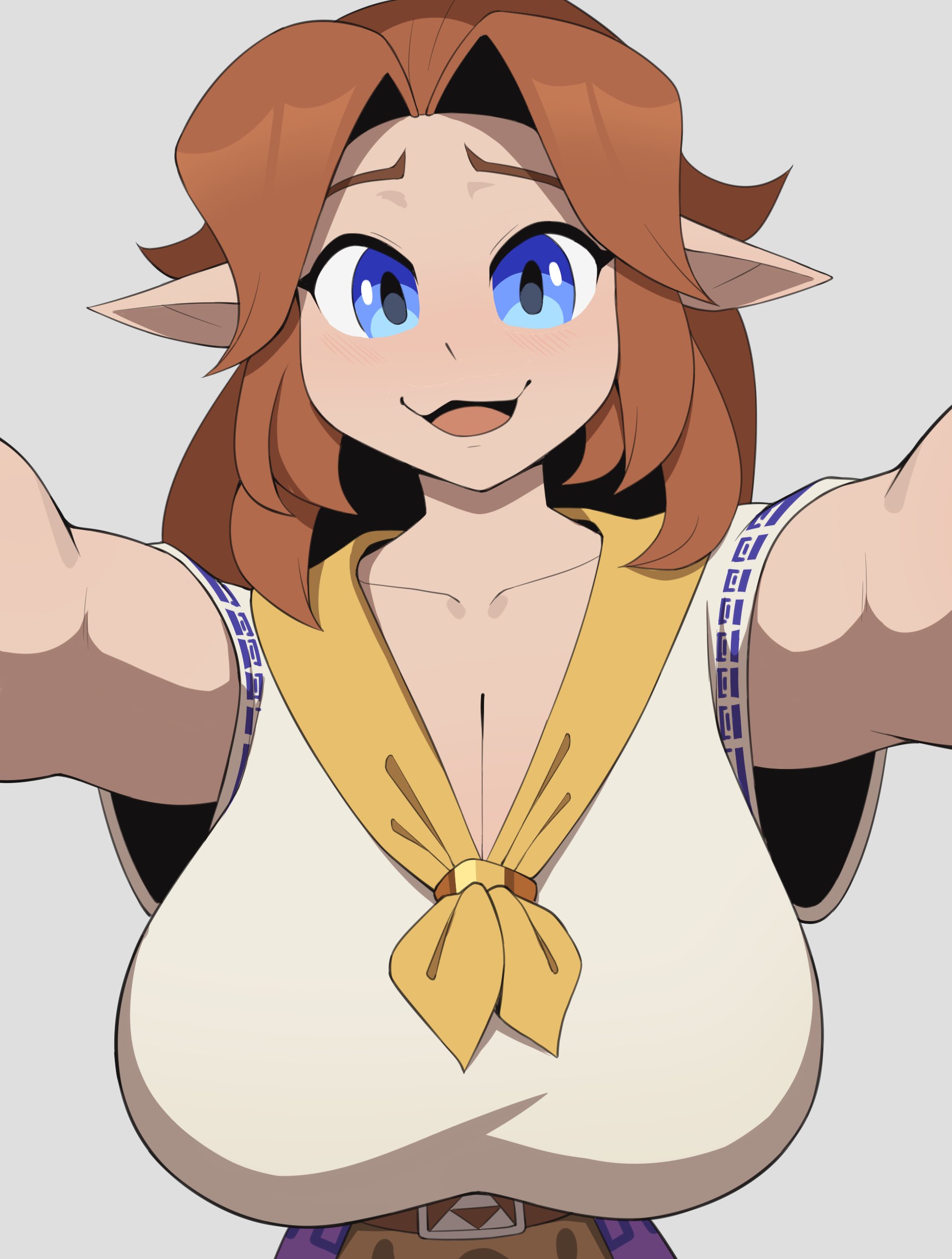 1girls, big breasts, blush, breasts, cleavage, clothed, clothing, cooliehigh, cremia, female, female only, majora's mask, nintendo, nipples, red hair, the legend of zelda