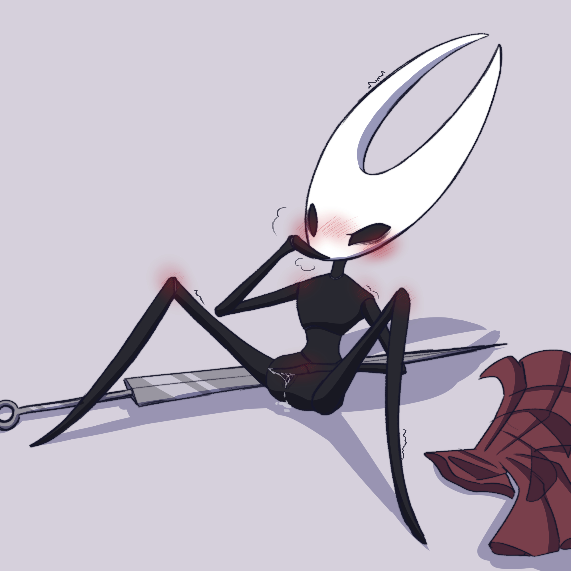 1girls, 2d, black body, blush, female, female masturbation, hollow knight, hollow knight: silksong, hornet (hollow knight), insect girl, masturbation, nude female, pussy, pussy juice, silksong, simple background, skinny female, slum, tagme