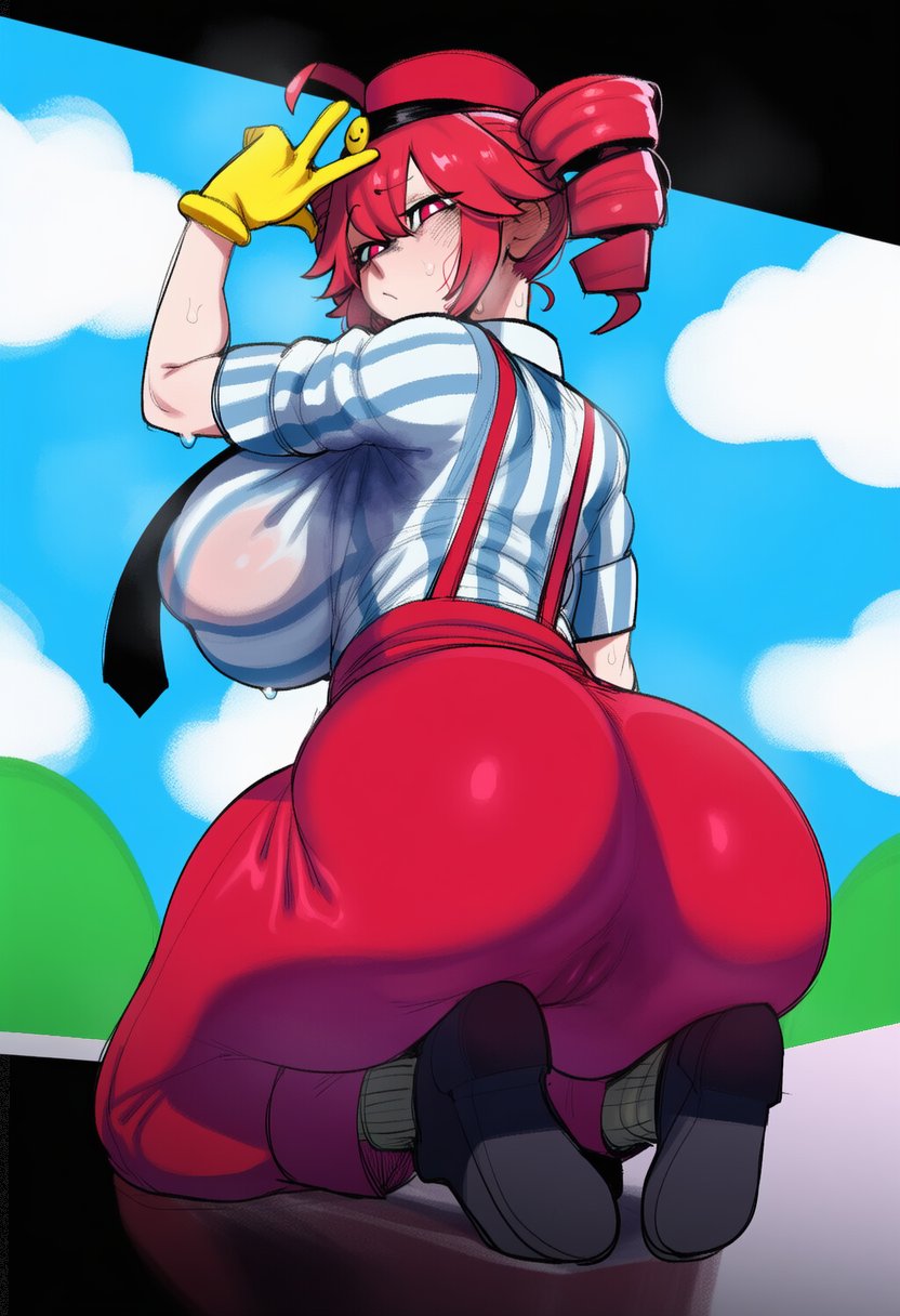 1girls, ai generated, ass, back, back view, backboob, belly, big ass, big breasts, big thighs, blouse, bottom heavy, breasts, bubble butt, cameltoe, clothed, clothed female, clothing, curvaceous, curvy, curvy female, curvy figure, eyelashes, fat ass, fat breasts, fat pussy, fat thighs, female, female only, fully clothed, gigantic ass, gigantic breasts, gigantic thighs, gloves, gunlimaker, hand on hip, hat, hips wider than shoulders, hourglass figure, huge ass, huge breasts, huge thighs, kasane teto, kasane teto (sv), kneeling, large ass, large breasts, large thighs, looking at viewer, looking back, low-angle view, massive ass, massive breasts, massive thighs, mesmerizer (vocaloid), mesmerizer teto, mv character, necktie, pants, peace sign, plump, plump breasts, plump thighs, pussy, pussy lips, pussy visible through clothes, seductive, seductive look, see-through, see-through clothing, see-through shirt, shirt, shoes, sitting, skin tight, slim waist, smile, solo, solo female, standing, striped shirt, suspenders, sweat, sweating, synthesizer v, thick thighs, thighs, tight clothing, tight pants, tight shirt, top heavy, utau, vagina, venus body, voluptuous, voluptuous female, wet, wet body, wet clothes, wet pussy, wide hips