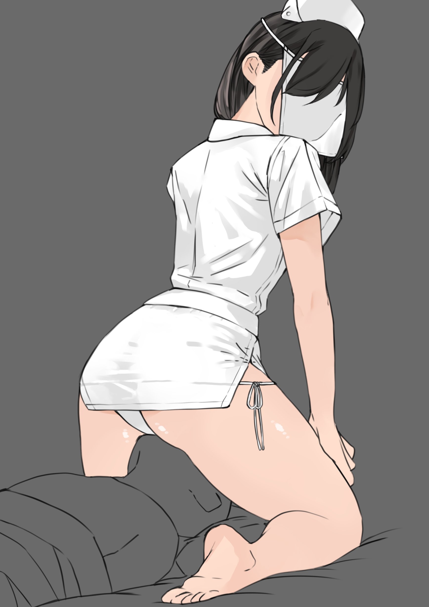 1girls, black hair, black hair female, bondage, faceless character, facesitting, female, female on top, femdom, male, male on bottom, original, panties, sawa2 m, simple background, sitting on person, thick thighs, thighs, white panties, woman