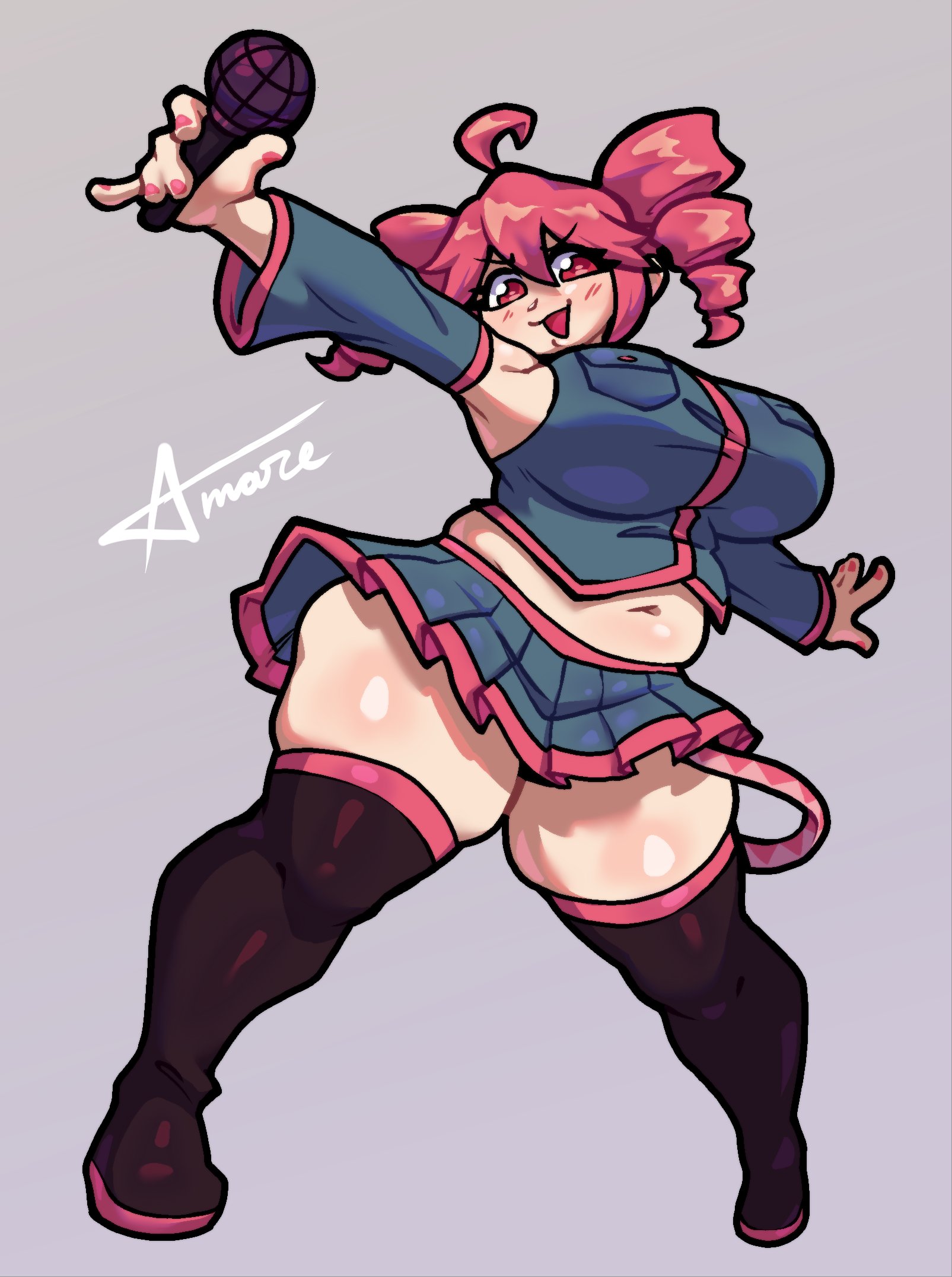1girls, 2d, 2d (artwork), ahoge, amazeing666, armpit, armpits, arms up, ass visible from the front, belly, big breasts, big thighs, blush, blush lines, breasts, breasts bigger than head, chubby, chubby female, clothed, clothed female, clothing, crop top, cropped jacket, curvaceous, curvy, curvy female, curvy figure, detached sleeves, enormous thighs, exposed belly, eyelashes, fat, fat ass, fat breasts, fat female, fat thighs, female, female only, fully clothed, gigantic breasts, gigantic thighs, huge breasts, huge thighs, kasane teto, large breasts, large thighs, looking at viewer, massive breasts, massive thighs, microphone, miniskirt, nail polish, navel, open mouth, painted nails, plump, plump breasts, plump thighs, pose, posing, red eyes, red hair, red nails, shiny skin, simple background, skindentation, skirt, solo, solo female, thick thighs, thigh boots, thigh squish, thighhigh boots, thighhighs, thighs, thighs bigger than head, thighs bigger than torso, twin drills, utau, venus body, voluptuous, voluptuous female, wide hips