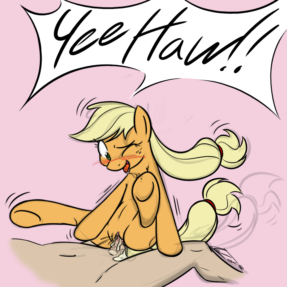 applejack_(mlp) blonde_hair blush cum equine female friendship_is_magic green_eyes hair horse human male my_little_pony no-ink penetration penis pony pussy sex smooth_skin straight text vaginal_penetration