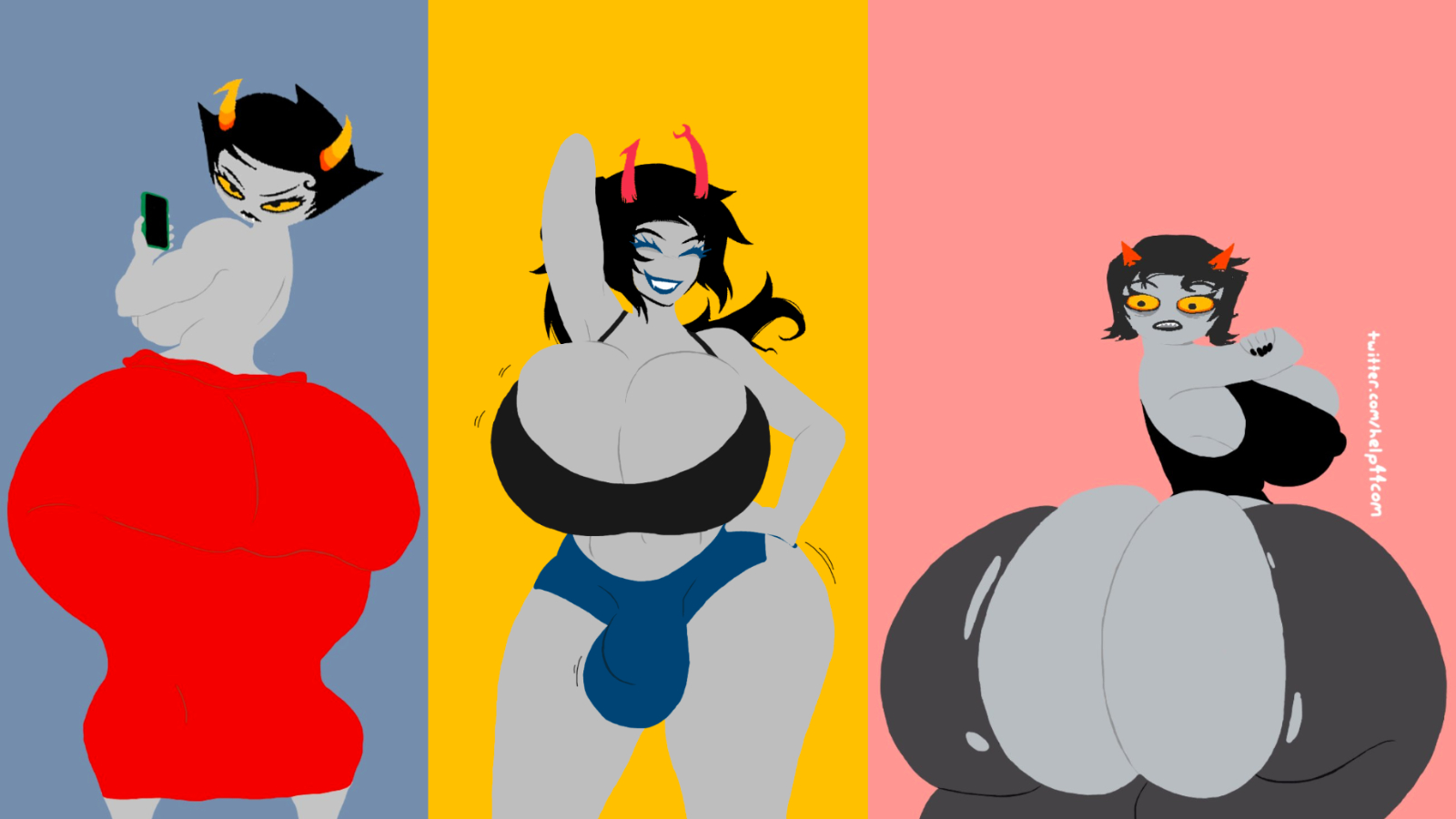 ass, ass cleavage, ass expansion, balls, big ass, big balls, big breasts, breast expansion, breasts, clothing, futanari, help44com, homestuck, huge ass, huge balls, huge breasts, hyper, hyper ass, hyper balls, hyper breasts, hyper penis, kanaya maryam, penis expansion, skimpy, terezi pyrope, vriska serket