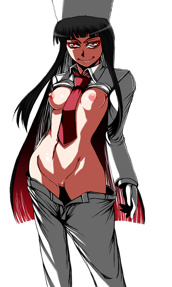 1girls black_hair breasts canon_genderswap female girlycard hellsing hellsing_ultimate hikora long_hair necktie necktie_between_breasts nipples pussy rule_63 small_breasts vampire