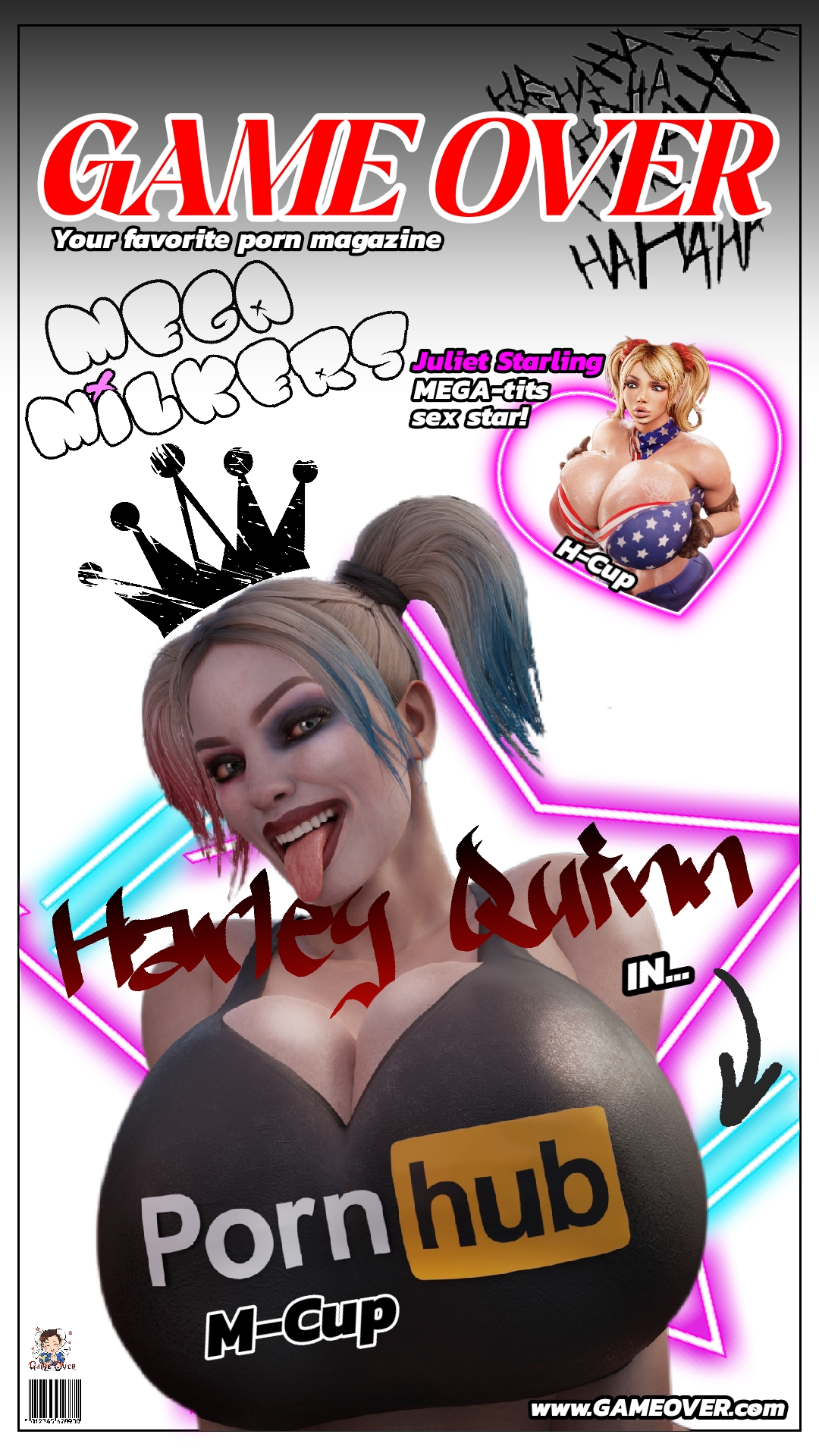 2girls, 3d, 3d (artwork), batman (series), big boobies, big breasts, blonde female, blonde hair, blue eyes, boob grab, boobies bigger than head, boobies focus, boobs bigger than head, boobs focus, breast grab, breasts, breasts bigger than head, breasts focus, caption, captioned, cleavage, cleavage focus, clothed, clothed female, clothes, clothing, dc, dc comics, deep cleavage, edit, edited, edited art, english text, fat boobies, fat boobs, fat breasts, fat tits, fat titties, female, female focus, female only, harley quinn, harley quinn (injustice), injustice 2, juliet starling, lollipop chainsaw, magazine cover, pornhub, sekaithereturn, text, watermark, xxxgameoverxx
