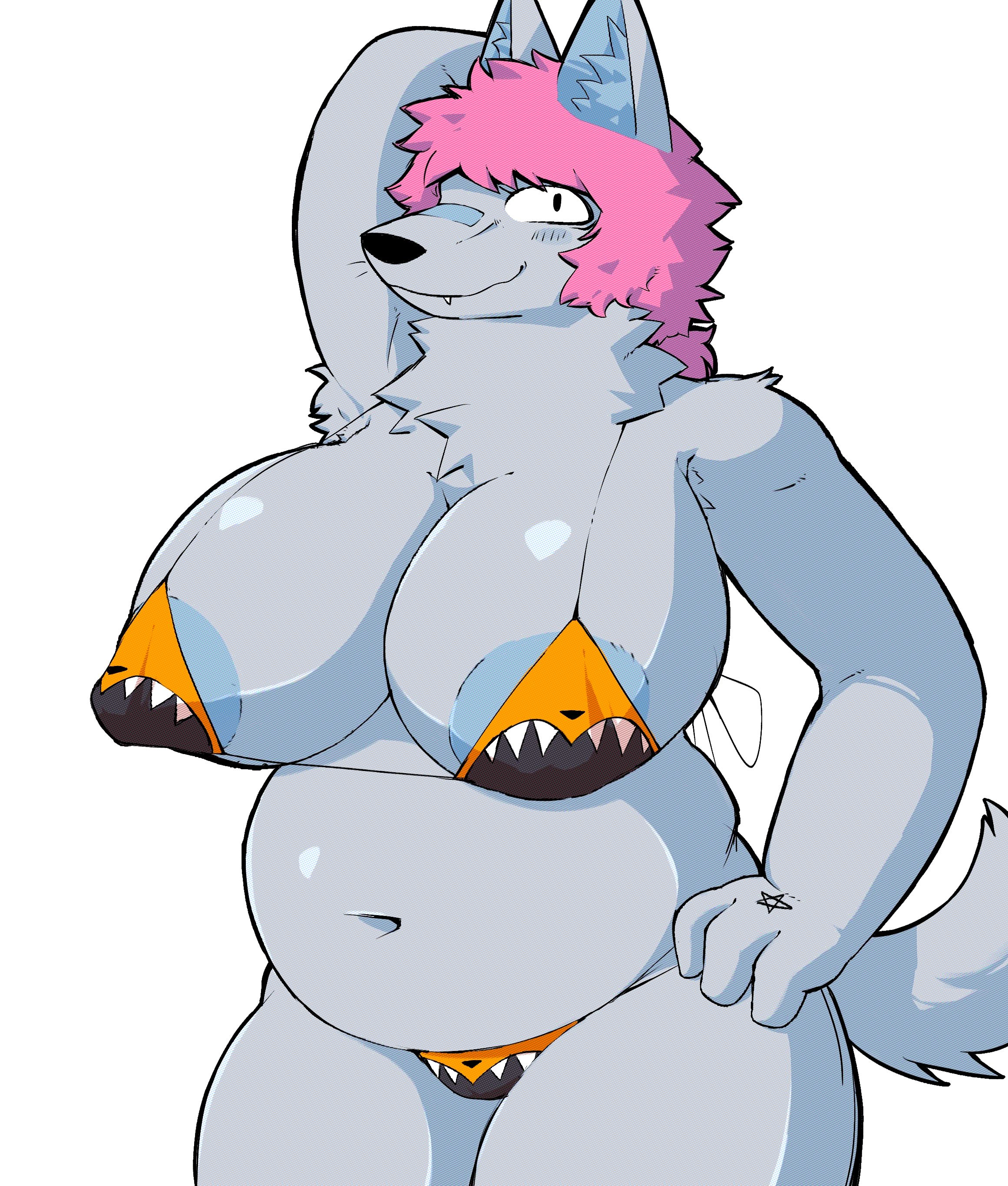 anthro, bikini, chubby female, elemiah11, exoworo, female, mau makan apa, pink hair