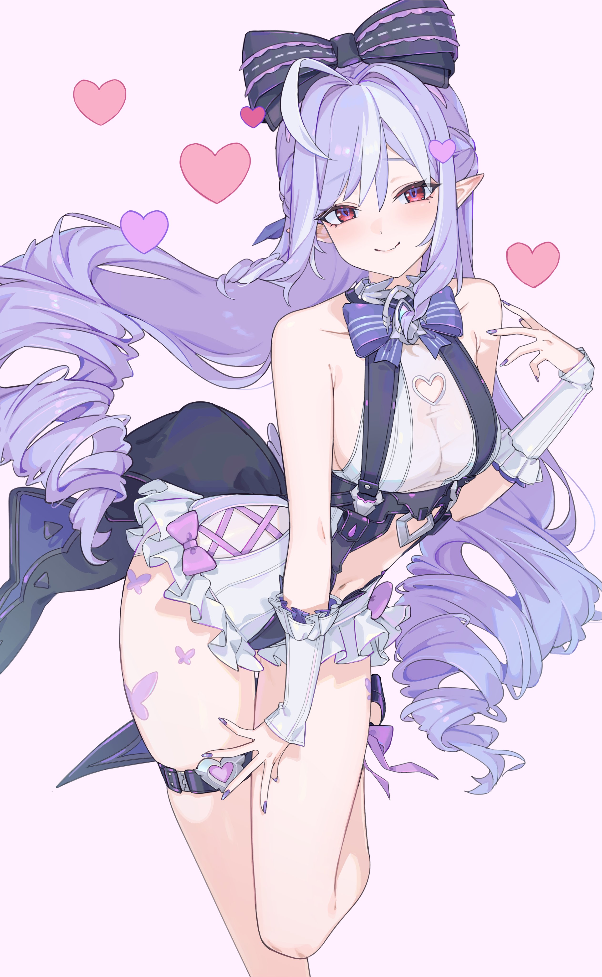 1girls, breasts, exposed breasts, female, hoyoverse, legs, long hair, mihoyo, official alternate costume, oooooawe, purple hair, red eyes, swimsuit, vivian banshee, vivian banshee (iris of the shore), white swimsuit, zenless zone zero
