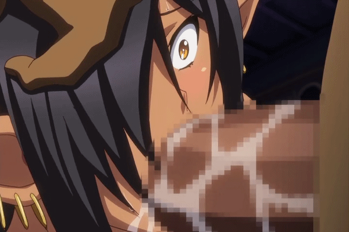 :>=, 1boy, 1girls, amber eyes, animated, black hair, blowjob, censored, dark elf, dark skin, dark-skinned female, elf, fellatio, female, forced, forced oral, gif, hair, hair over one eye, hentai series, kuroinu ~kedakaki seijo wa hakudaku ni somaru~, loop, male, mosaic censoring, olga discordia, oral, penis, penis in mouth, screencap, sucking, sucking penis