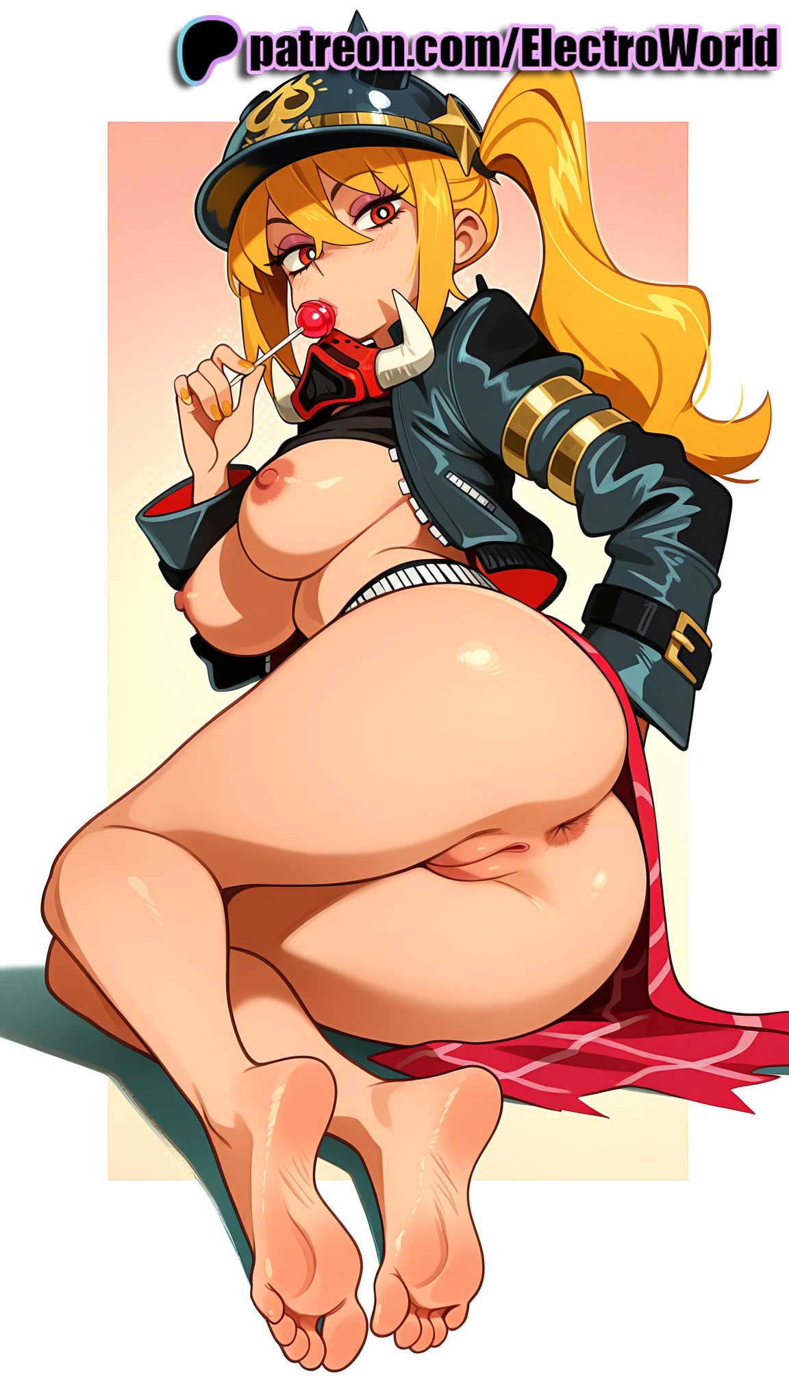 1girls, 2025, ai generated, anus, artist name, ass, barefoot, blonde hair, breasts, bust, candy, chest, clitoral hood, clitoris, electroworld, exposed anus, exposed nipples, exposed pussy, feet, feet fetish, female, food, foot fetish, foot focus, hat, hi res, high quality, high resolution, highres, jacket, juicy pussy, lollipop, long hair, luciana de montefio, nipples, nipples outside, open clothes, open jacket, patreon, patreon username, pussy, red eyes, soles, solo, stable diffusion, tight anus, tight pussy, toenail polish, toenails, toes, uncensored, vagina, watermark, zenless zone zero