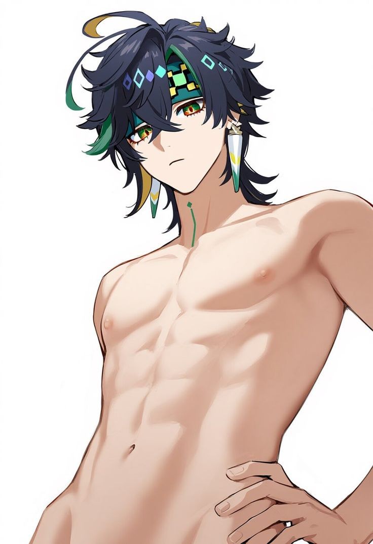 ai generated, fanart, genshin impact, green eyes, horny, kinich (genshin impact), male, male only, solo