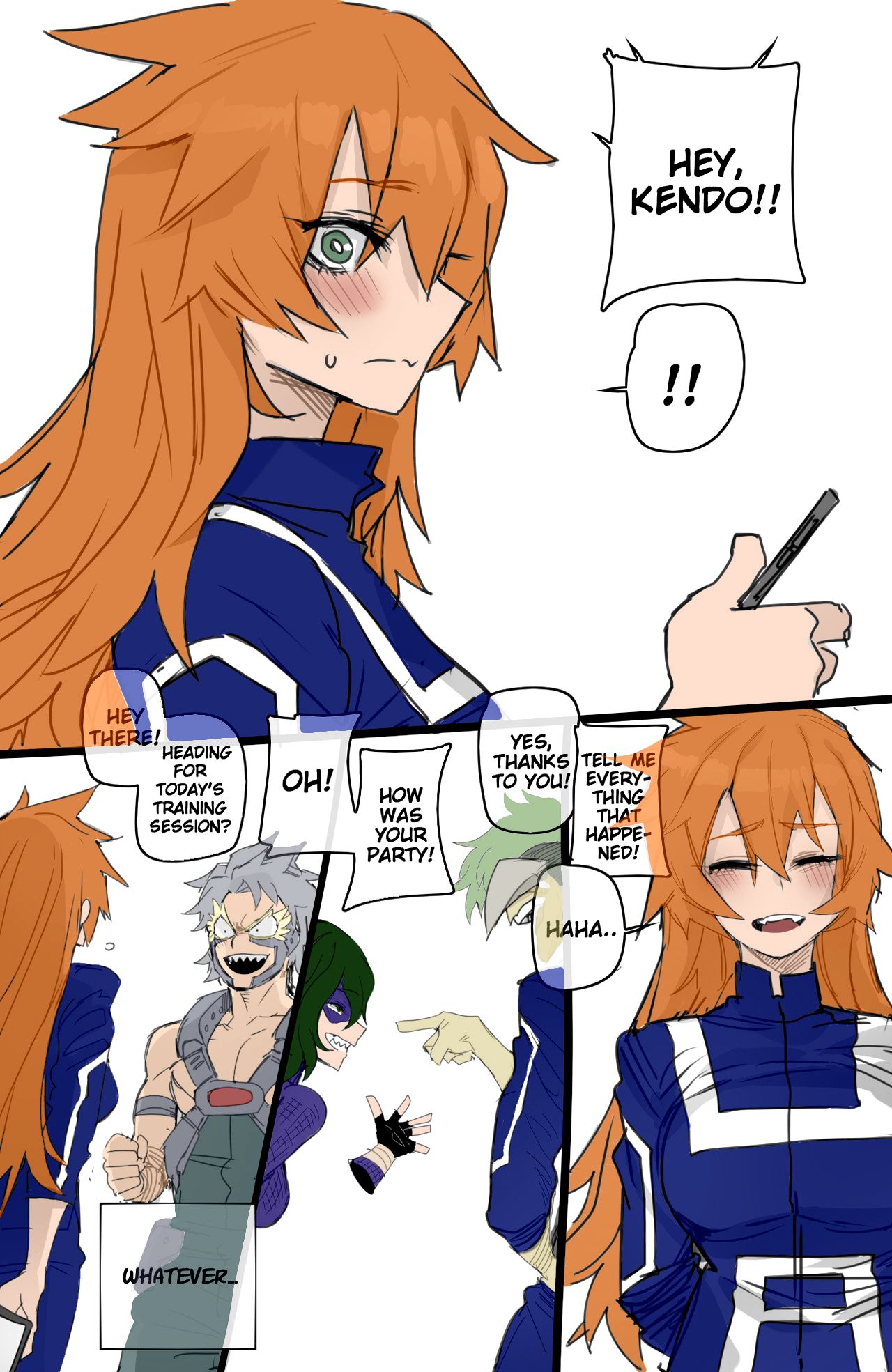 blush breasts english english_text itsuka_kendou kendou_itsuka large_breasts my_hero_academia orange_hair phone ratatatat74 red_hair tetsutetsu_tetsutetsu