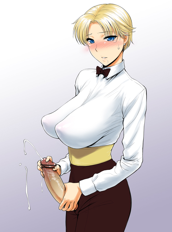 1futa 2d 2d_(artwork) art_of_fighting blonde_futa blonde_hair blue_eyes blush bottomwear bowtie breast_bulge breasts clothed clothed_futanari clothing cum cummerbund ejaculation erect_nipples fighting_game futa_only futanari hanging_breasts human impossible_clothes impossible_shirt intersex intersex_only king_(snk) king_of_fighters large_breasts long_breasts looking_at_viewer masturbation no_bra penis ryuuko_no_ken sagging_breasts saliva see-through short_hair snk solo st.germain-sal sweatdrop tear tomboy topwear tuxedo video_game_character video_game_franchise