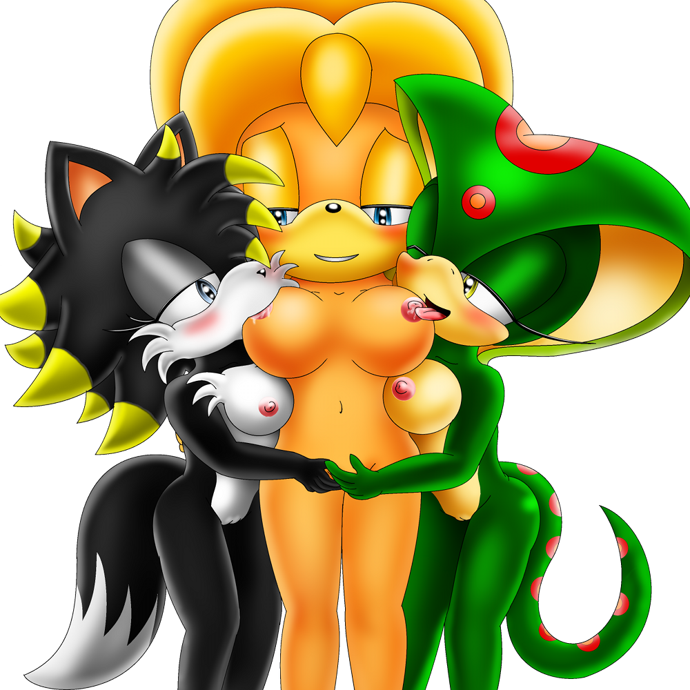 2012 anthro big_breasts bigdon1992 breasts canine cobra echidna female fur furry hair jessica long_hair nipples nude original_character pussy reptile scalie sega snake sonic_(series) sweet threesome tongue wolf yuri