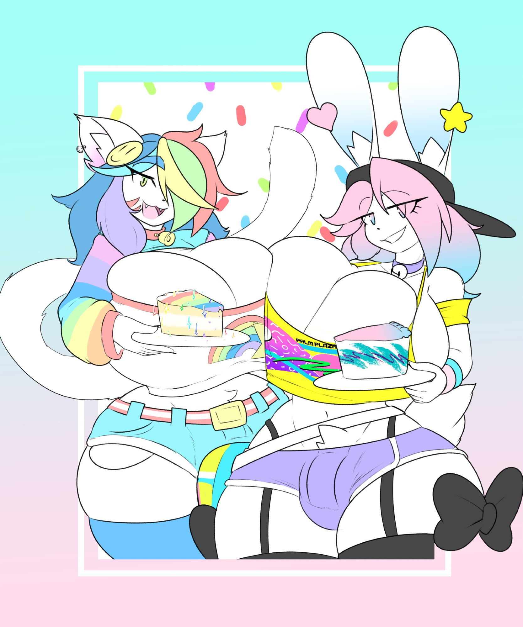 2boys, big breasts, breasts, busty male, cleavage, finley (theycallhimcake), furry, huge breasts, lazydreamerart, male, male with breasts, peanut butter (theycallhimcake), thelazydreamer, thick thighs, wide hips