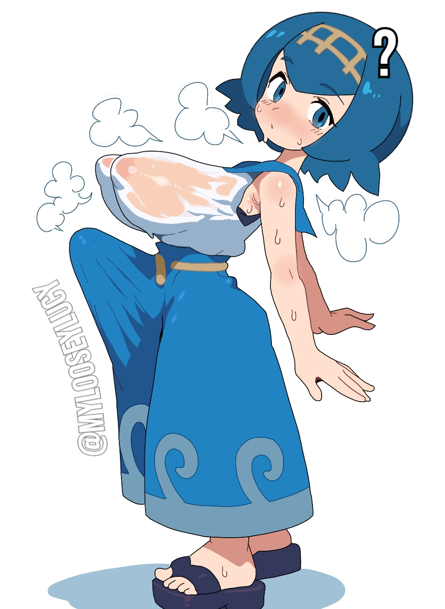 baggy_pants blue_eyes blue_hair blue_pants blue_sailor_collar blue_swimsuit blush blush_lines blushing_at_viewer blushing_female breasts_bigger_than_body breasts_bigger_than_head breasts_bigger_than_torso bulge bulge_through_clothing erection erection_under_clothes exaggerated_anatomy flat_ass flat_belly futa_only futanari innocent lana_(pokemon) large_breasts long_breasts mylooseylucy narrow_hips narrow_waist nipple_bulge nipples_visible_through_clothing oppai perky_breasts perky_nipples pointy_breasts pokemon sandals see-through_clothing see-through_shirt see-through_top short_hair skinny skinny_arms skinny_female skinny_girl skinny_legs skinny_waist sleeveless_shirt small_ass small_hips small_waist steam steaming_body steamy steamy_armpits steamy_breasts steamy_penis sweat sweatdrop sweating sweaty sweaty_body sweaty_breasts swimsuit_under_clothes tenting tiny_waist torpedo_breasts white_shirt yellow_hairband