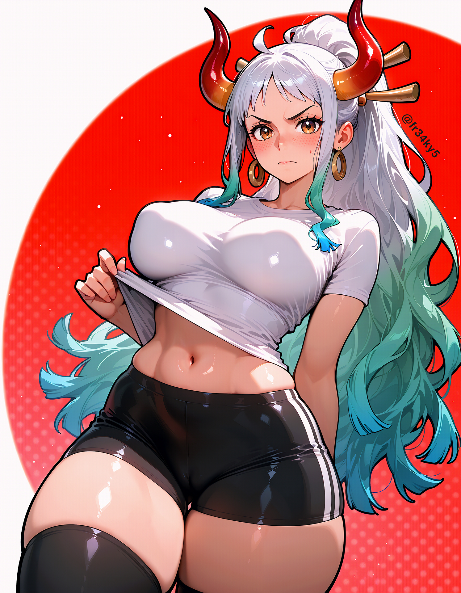 1girls, ai generated, breasts, cameltoe, clothing, female, female only, fr34ky, huge breasts, one piece, pussy, yamato (one piece)