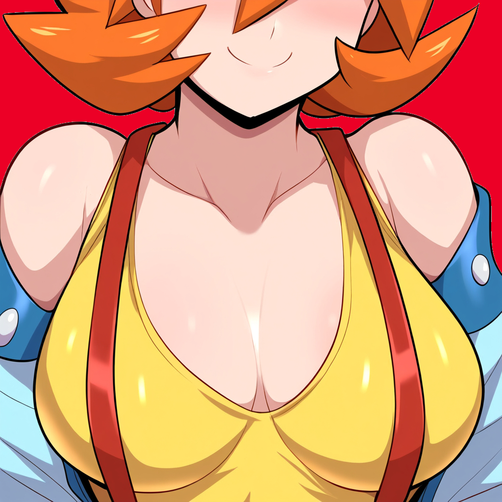 1girls ai_generated alternate_breast_size big_breasts breast_focus breasts chest close-up female huge_breasts kasumi_(pokemon) large_breasts mullon novelai orange_hair paulinebabe pokemon_(anime) pokemon_frlg pokemon_journeys pokemon_rgby solo