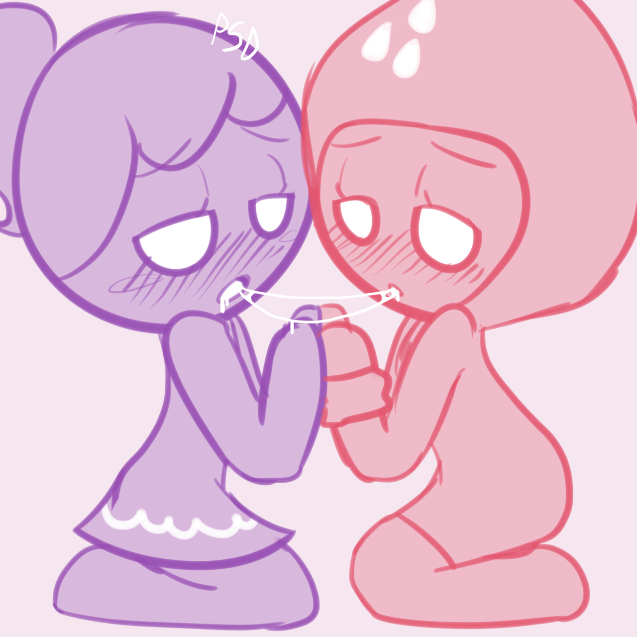 2girls, cookie run, cookie run kingdom, female, gingerbright, kissing, lesbian sex, psd (artist), saliva string, saliva trail, strawberry cookie, yuri