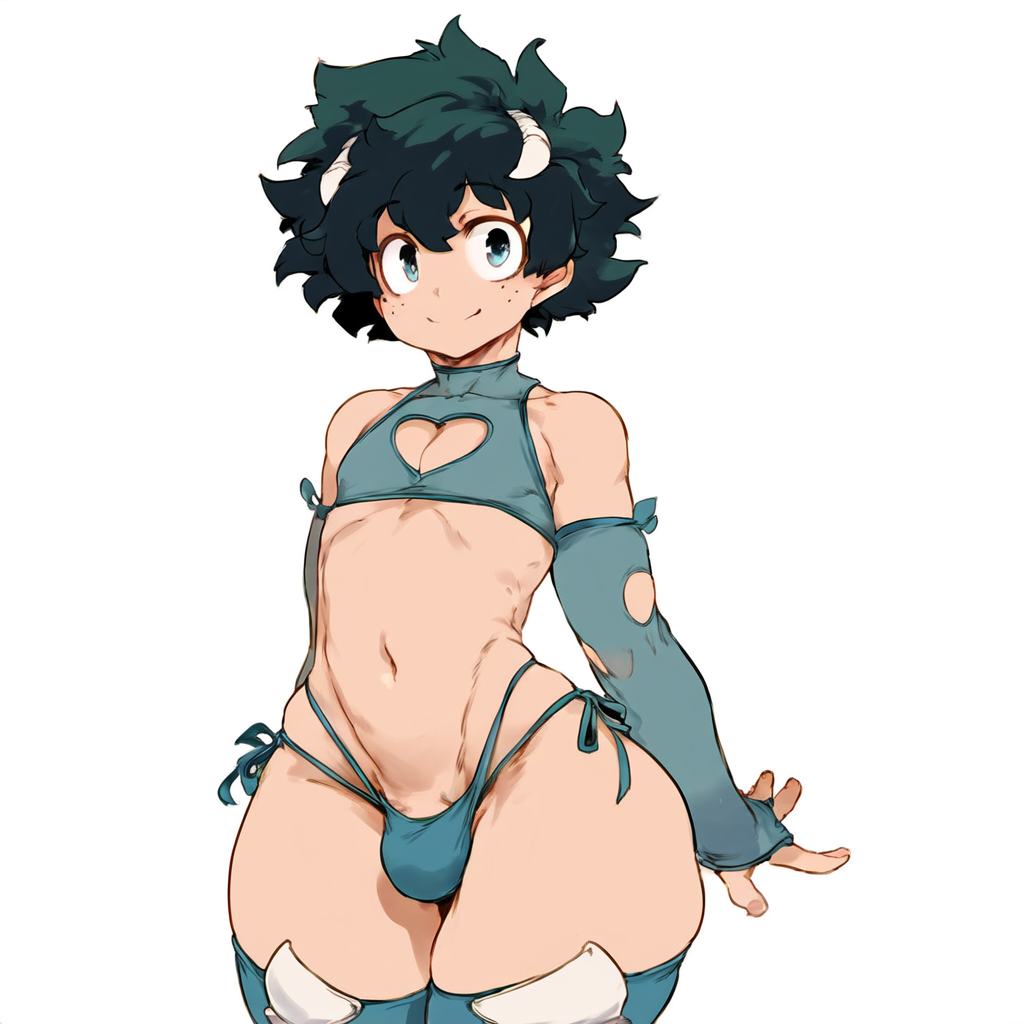 1boy ai_generated boku_no_hero_academia bulge child_bearing_hips curvaceous curvy fellas femboy green_hair izuku_midoriya male male_only midoriya_izuku my_hero_academia novelai solo solo_focus thick_thighs thong trap